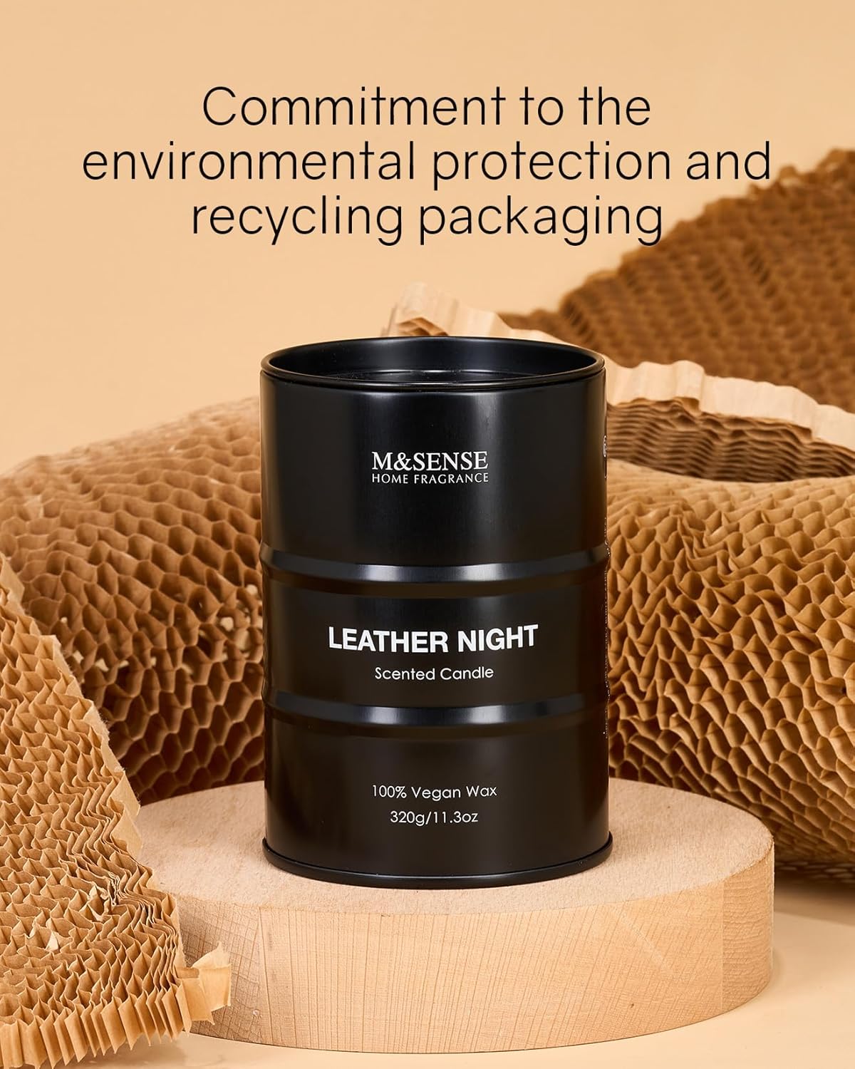 M&SENSE Scented Candle, Leather Medium Jar Candle Gifts for Men, 70 Hours Slow Burning Natural Soy Candles 11.3oz, Stress Relief Aromatherapy Candles Home Decor, Valentines Day Gifts for Him