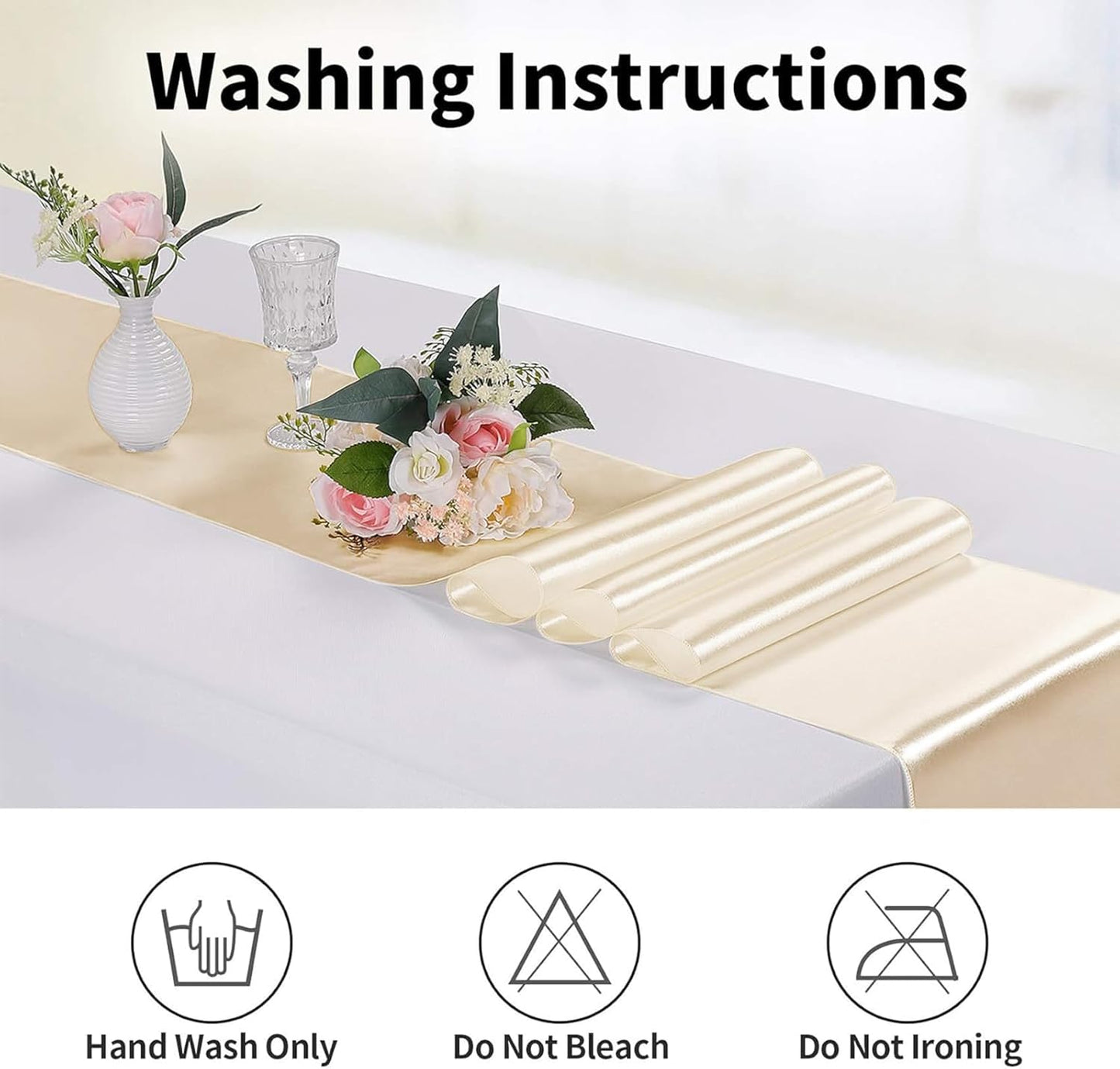 15-Pack Satin Table Runner Champagne 12 x 108 inches Long, Table Runners for Wedding, Birthday Parties, Banquets Decorations(15 Pack, 12x108 Inch, Champagne