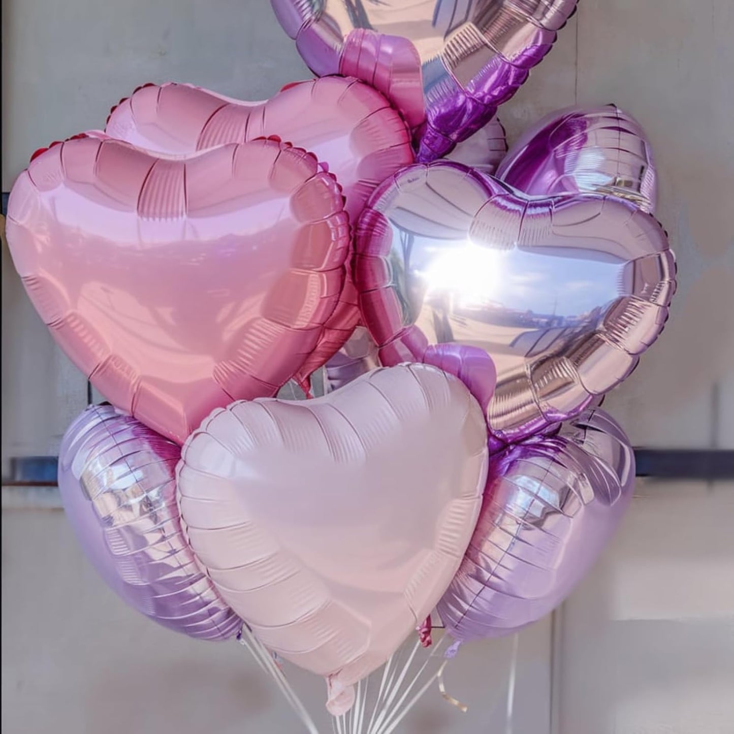 Pink Purple Heart Balloons, 18 Inch Light Purple and Pink Heart Shape Balloons, 12PCS Pastel Pink Purple Helium Foil Heart Balloon for Girls Birthday Marriage Engagement Wedding Party Decoration