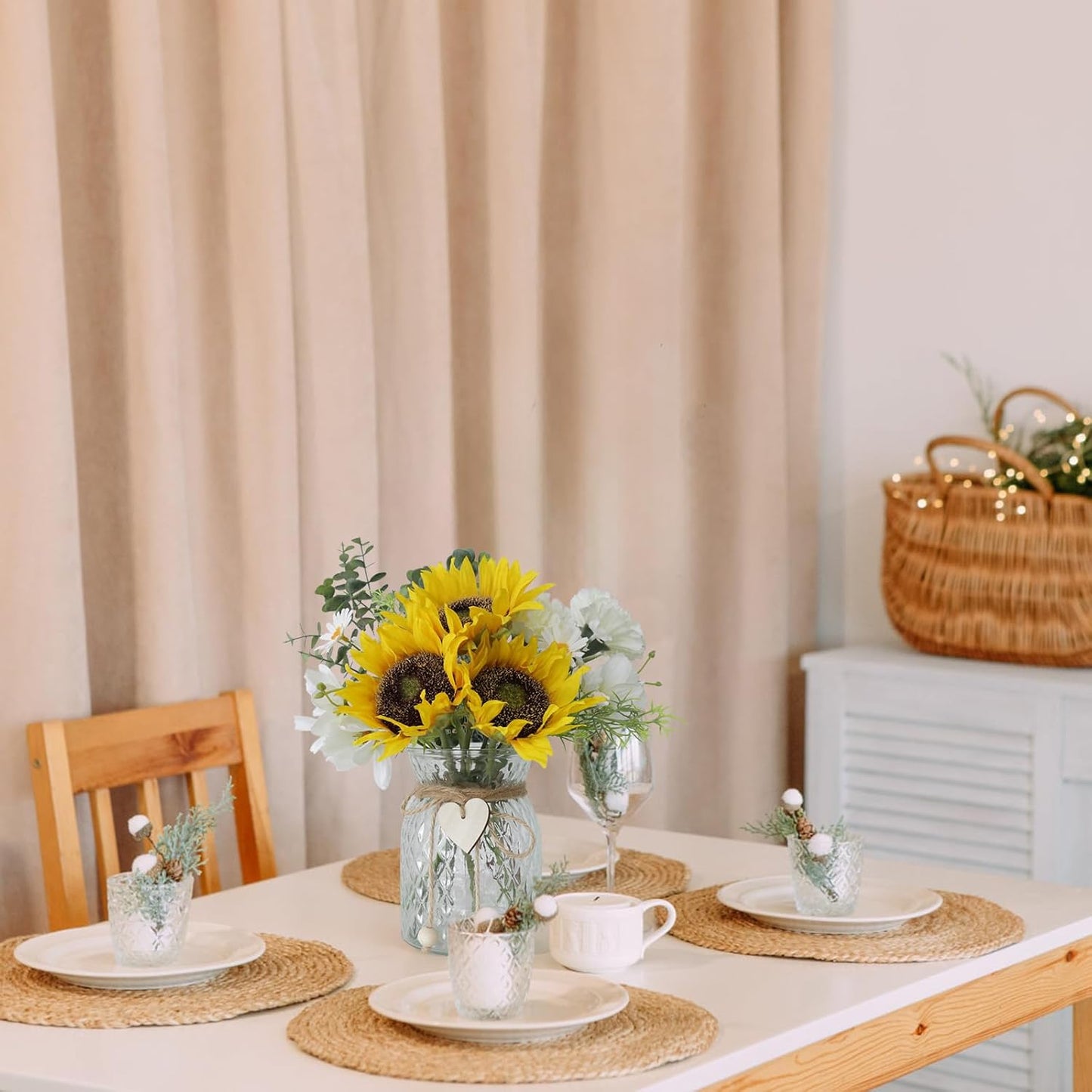 Artificial Sunflower Bouquets in Vase with a Flower Arrangement Holder - Centerpieces for Dining Room & Coffee Table Decor