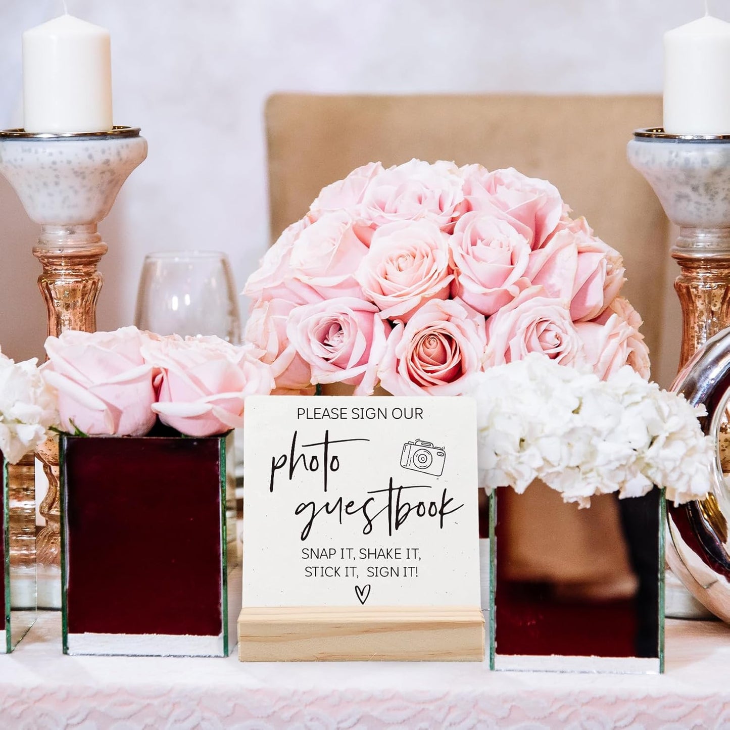 Photo Guest Book Sign, Wedding Guest Book Desk Decor, Guest Book Wedding Reception Wood Plaque, Please Sign Our GuestbookSign Wooden Plaque with Wood Stand forWedding Table Decor Signs