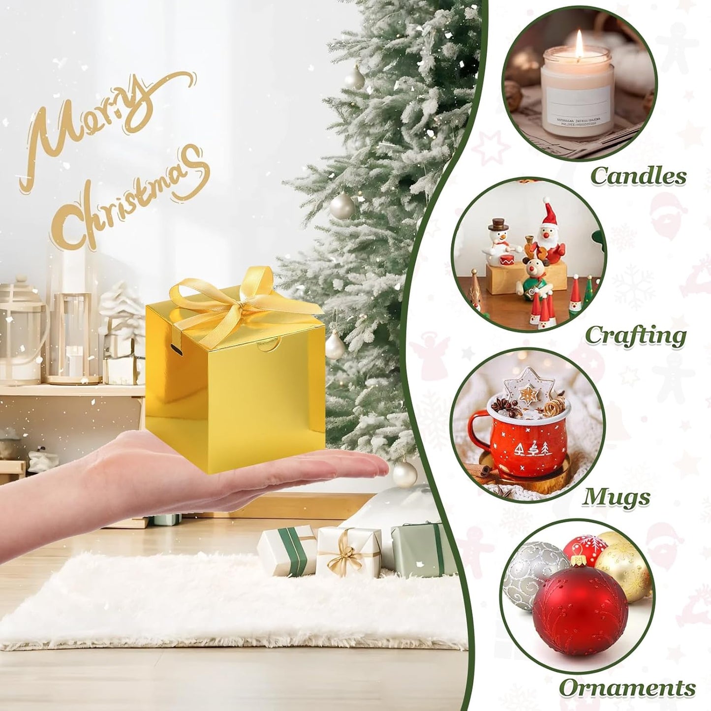 DOYIDE Small Gift Boxes, 60 Pcs 4x4x4 Inch Gold Elegant Paper Box with Ribbons, Party Favor Boxes for Candy Cupcake Christmas Wedding Baby Shower Bridesmaids Birthday