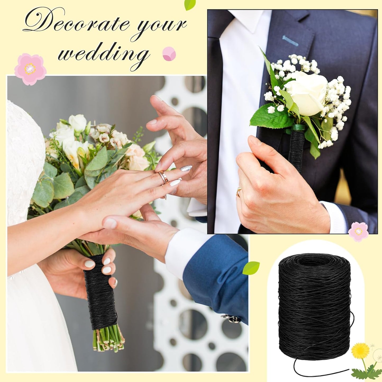 Syhood Floral Vine Bind Wire Rustic Wrapping Wire for Flower Bouquets(Black)