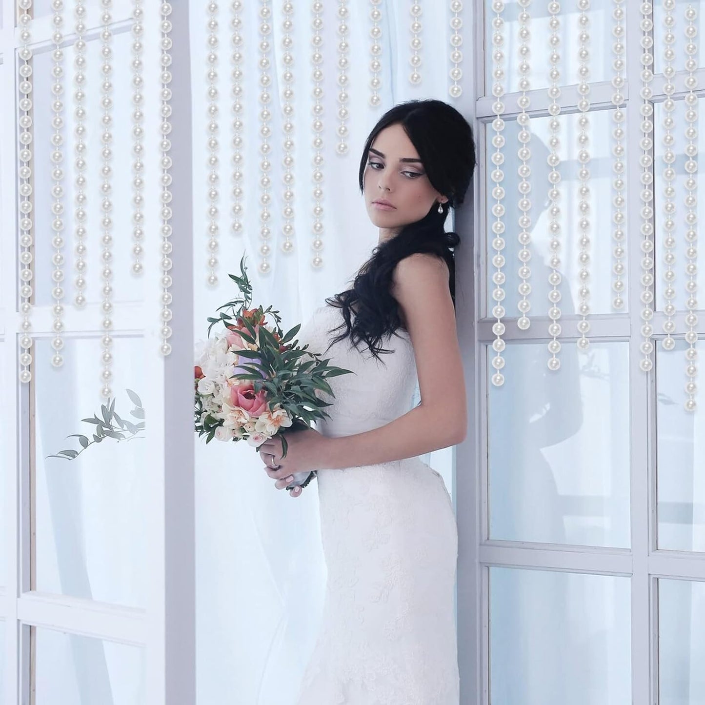 Faux Pearl Beads Garland - 10mm Christmas Tree Beads, 11 Yards White Pearl Strands Spool for Wedding Party & Christmas Tree Decoration