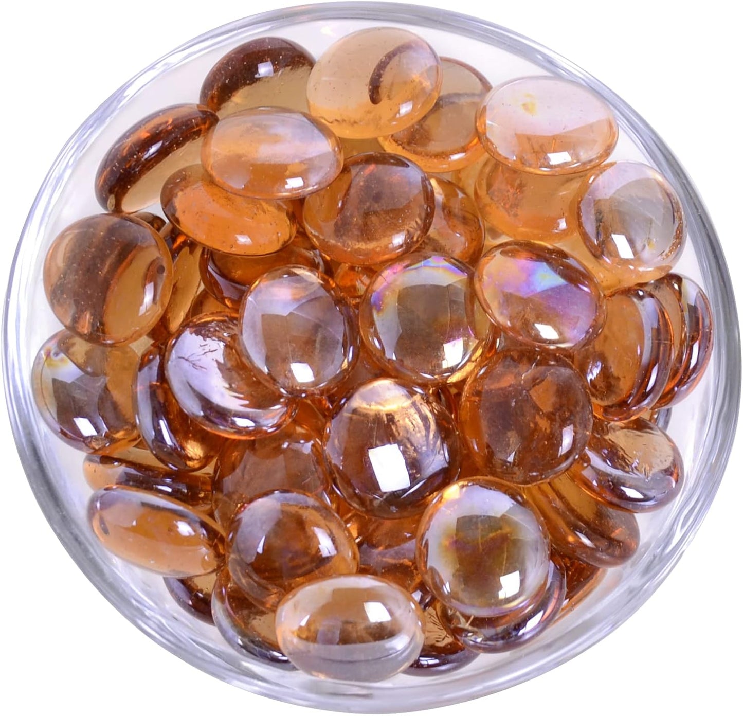 KINGOU Flat Glass Gems/Marbles/Stones/Beads for Vase Filler, Table Scatter, Games - 1 Lbs (17-19mm, Approx. 3/4")-Light Brown