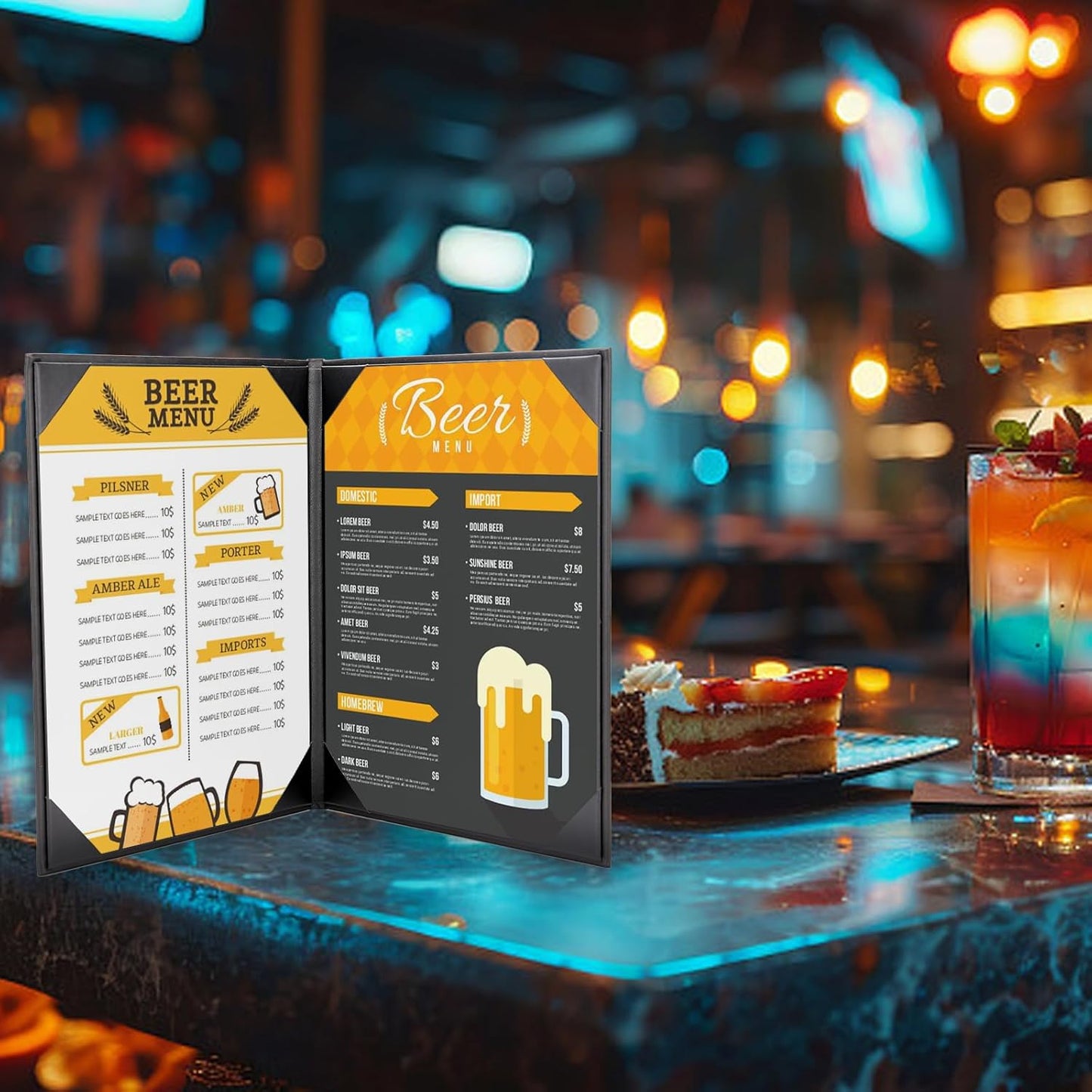 Premium Leather Menu Covers - Set of 10 Double-Sided Table Tent Cards for Restaurant, Dinner Party, and Bar Menus - Includes Bill Holder and Reserved Seating Signs - Easy to Clean and Foldable