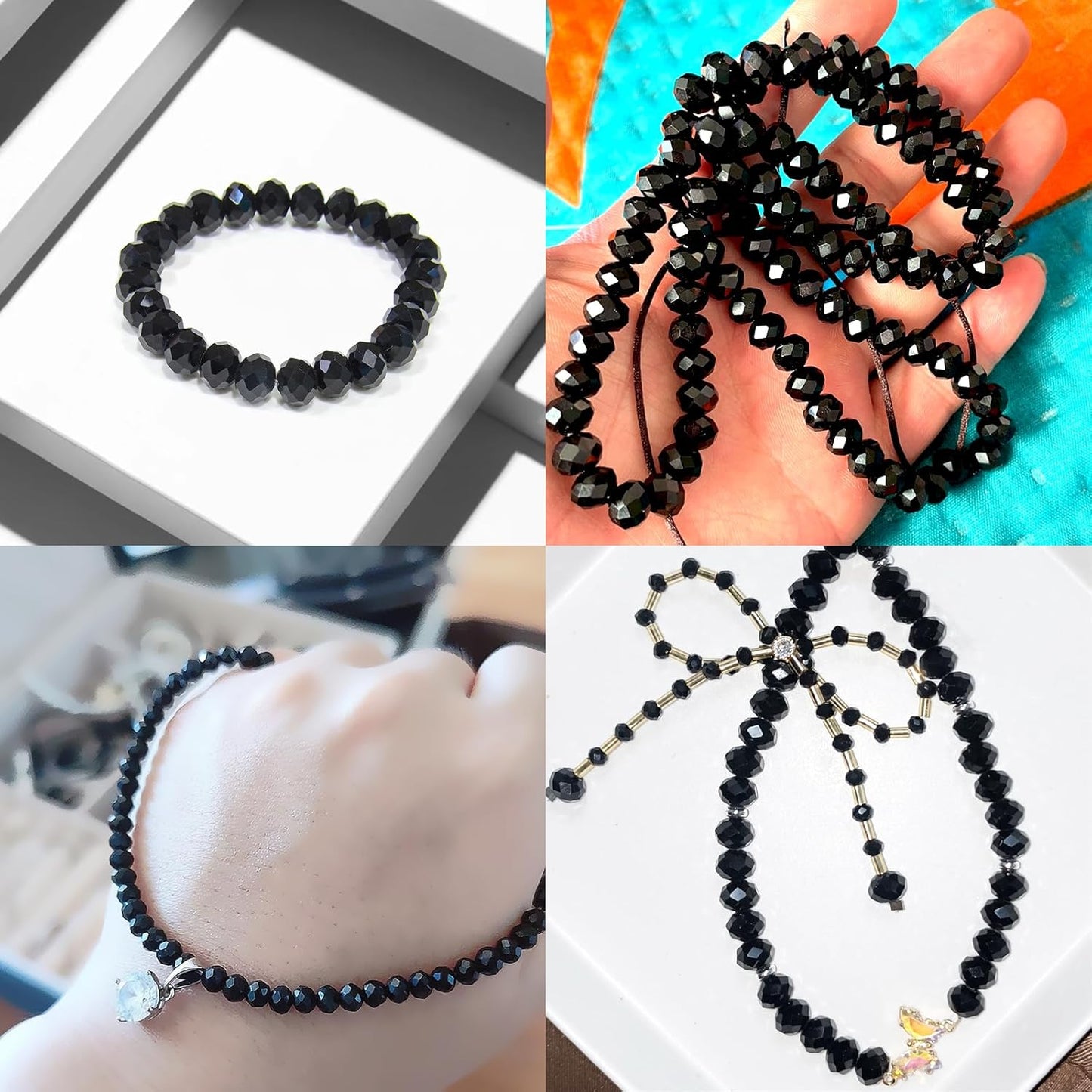 220 Pcs 10mm Round Crystal Glass Beads for DIY Jewelry, Ideal for Bracelets, Necklaces, Pendants, and Handmade Craft Projects(Black)