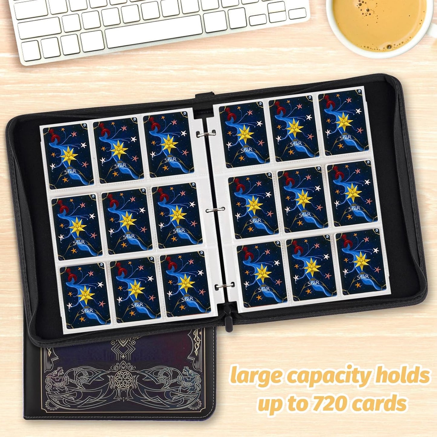 Card Binder for MTG Cards, Premium 9 Pocket Card Binder for Trading Cards, 720 Double Sided Pocket Collector Card Album for Standard Cards,Card Collection Folder for YGO/PTCG/Game Cards (Black Purple)