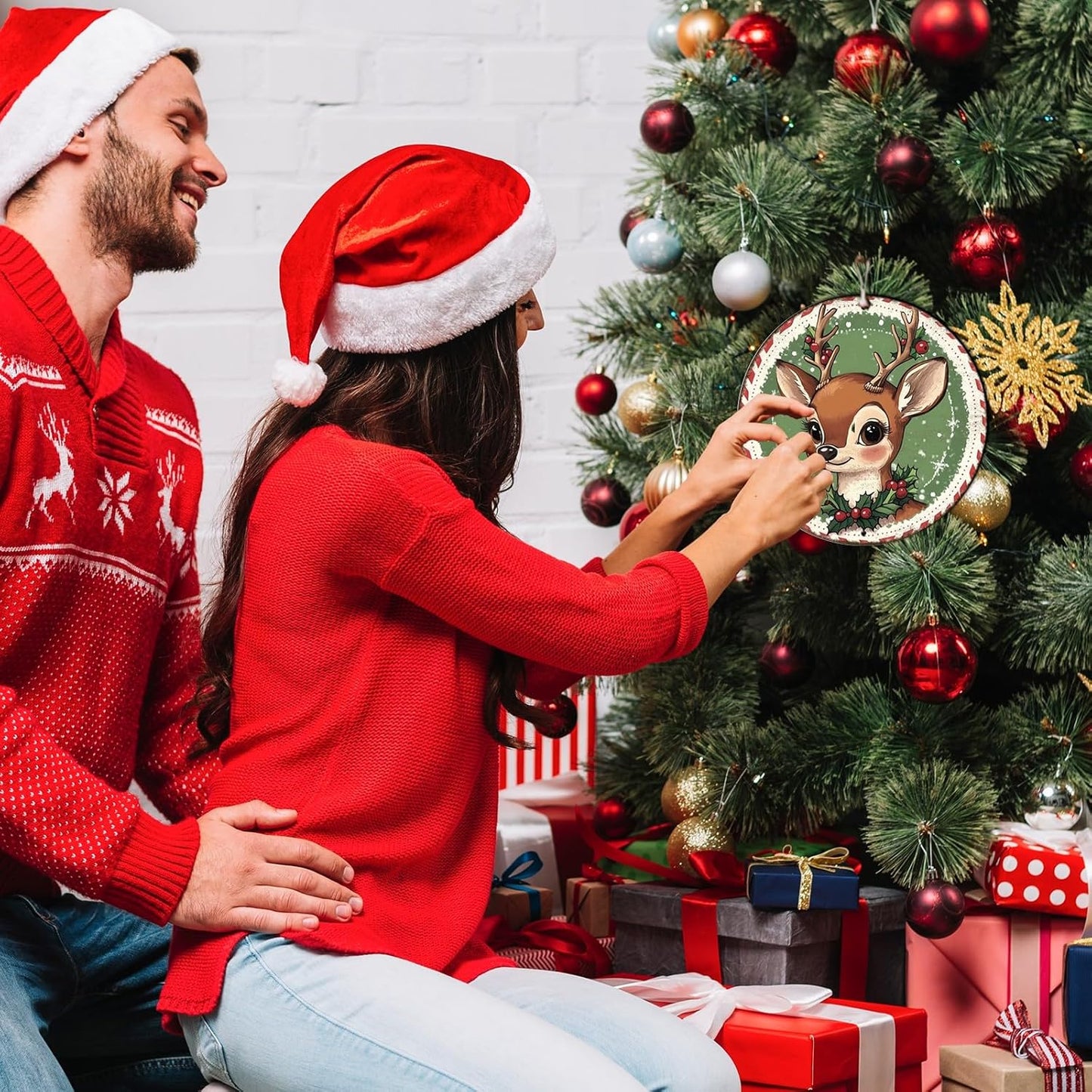 Round Retro Reindeer Metal Tin Sign - Vintage Christmas Decor for Home Coffee Wall - 8 * 8 in