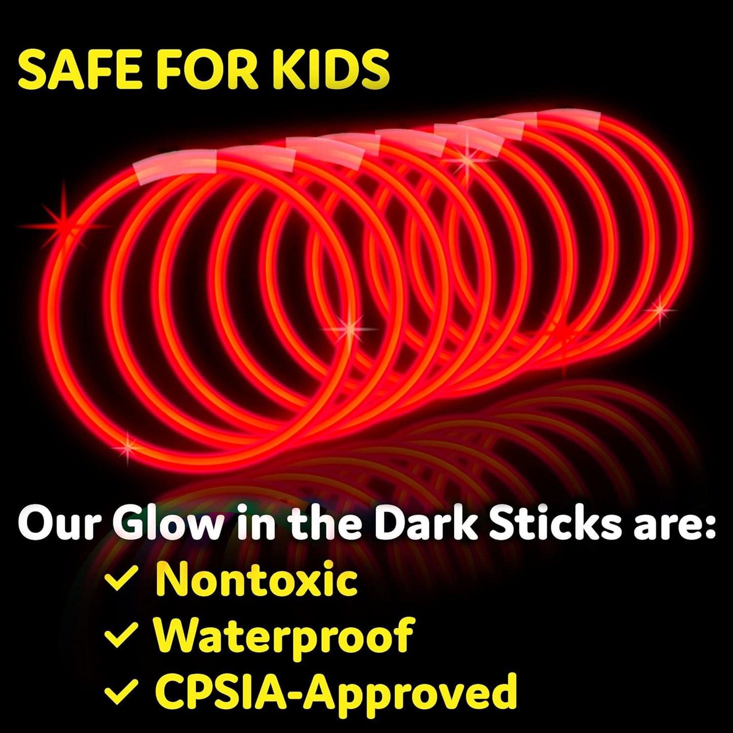 PartySticks Red Glow Sticks - 100pk, 8 Inch Glow in The Dark Light Up Sticks - Party Favors, Decorations, Necklaces and Bracelets with Connectors