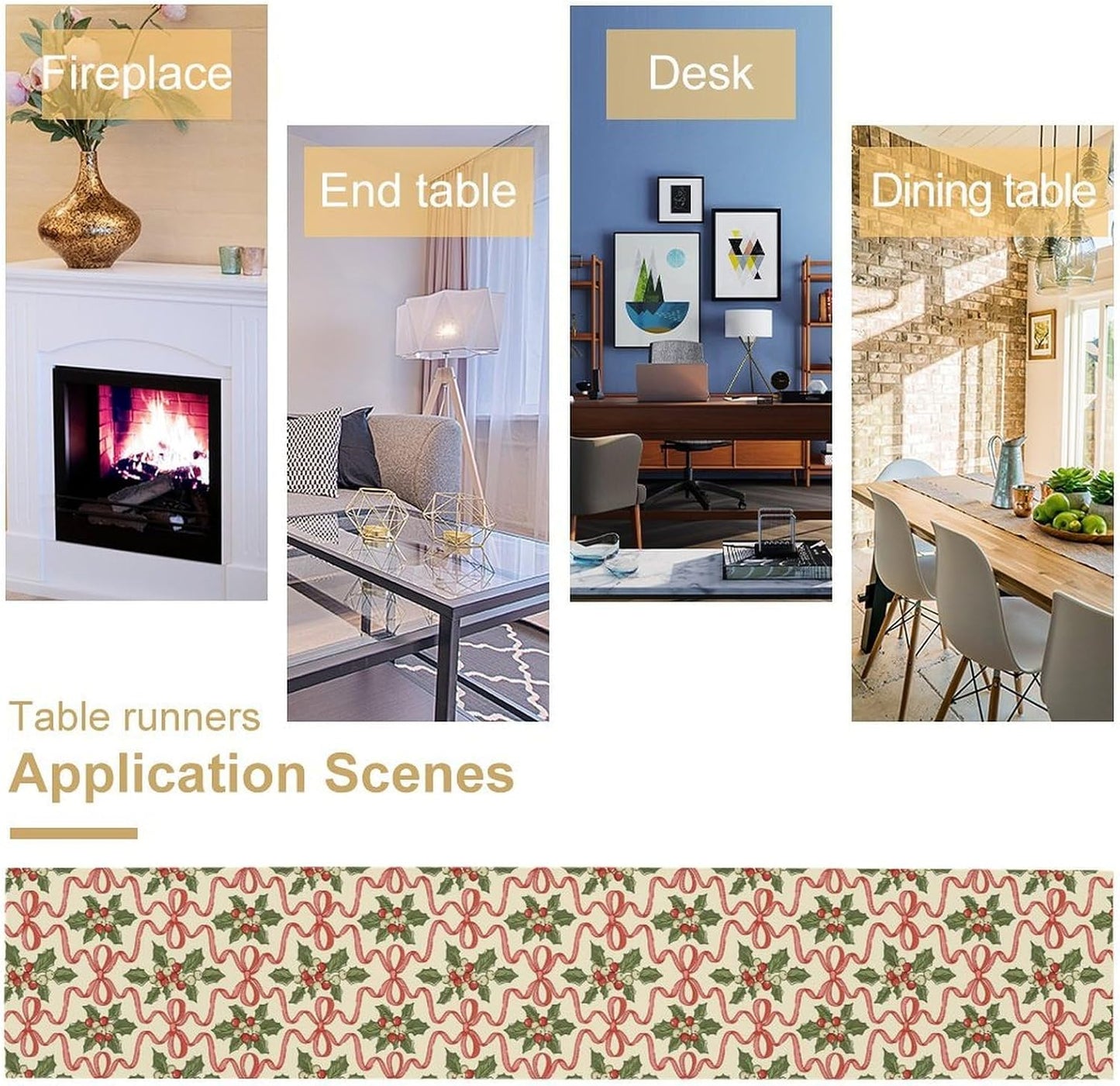 Christmas Table Runner,Xmas Holiday Bowknot Decor Table Cloth Kitchen Dining Table Decoration for Home Party Decor 13x70 Inch