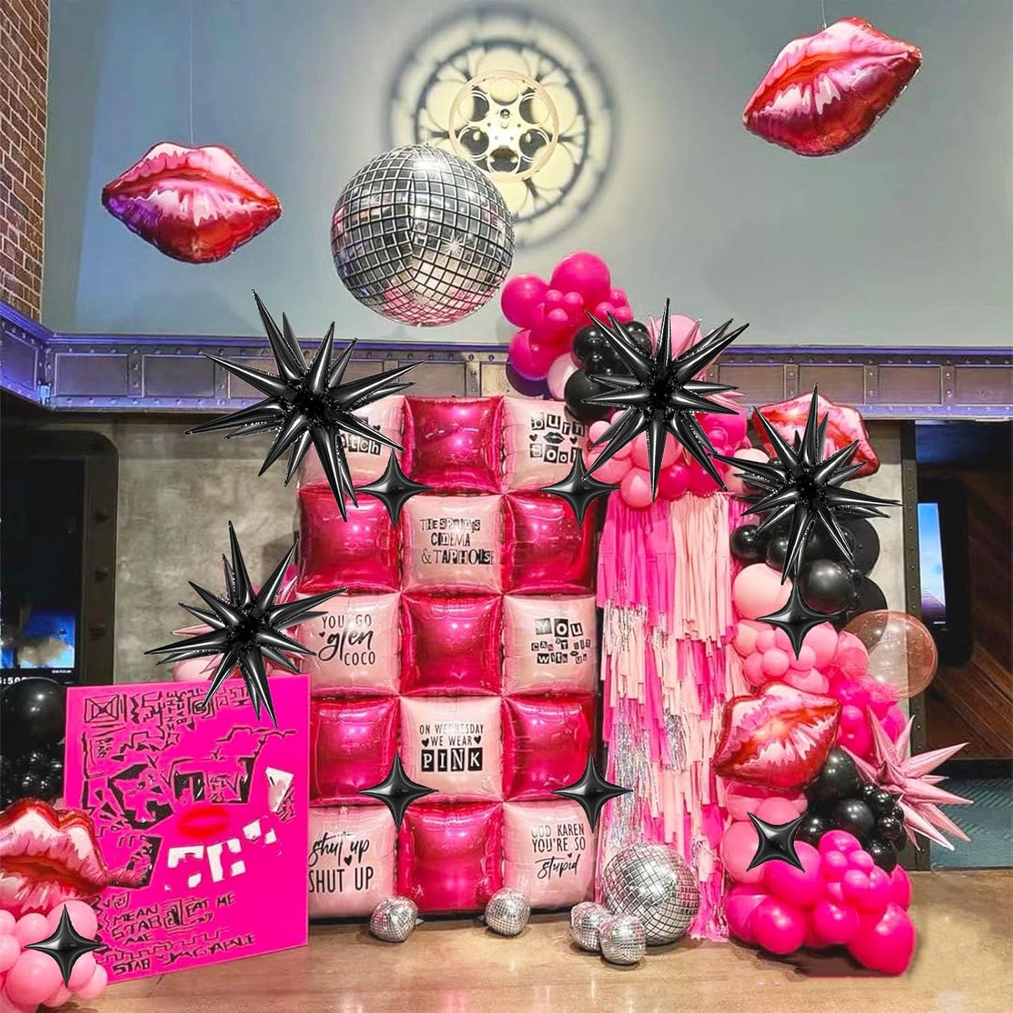 6 Pcs Explosion Star Foil Balloons- 12 Point Star Balloons,Black Spike Balloon and 10Pcs Four Pointed Balloon for Party Supplies Christmas Birthday Wedding Photo Booth