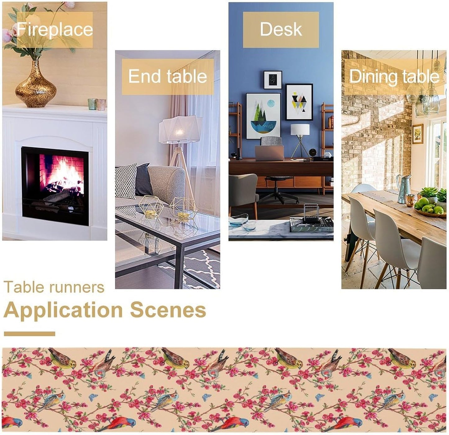 Floral Butterfly Table Runner Seasonal Spring Flower Bird Table Decoration Table Runner for Home Party Decoration 13x108 Inch