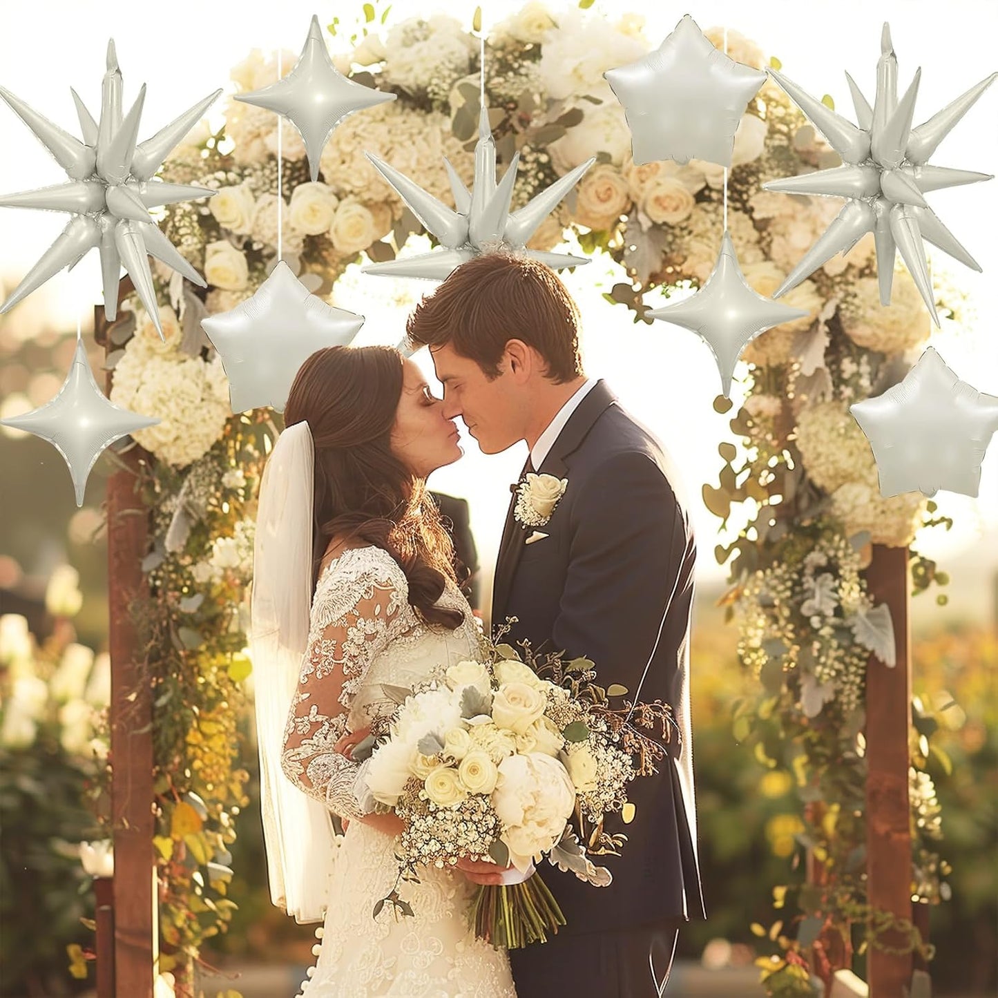 Cream Star Balloons, 22in White Sand Star Balloons Foil 10in 4-Pointed & Ivory Pentagram Balloon for Baby Shower Wedding Boho Themed Birthday Party Decorations