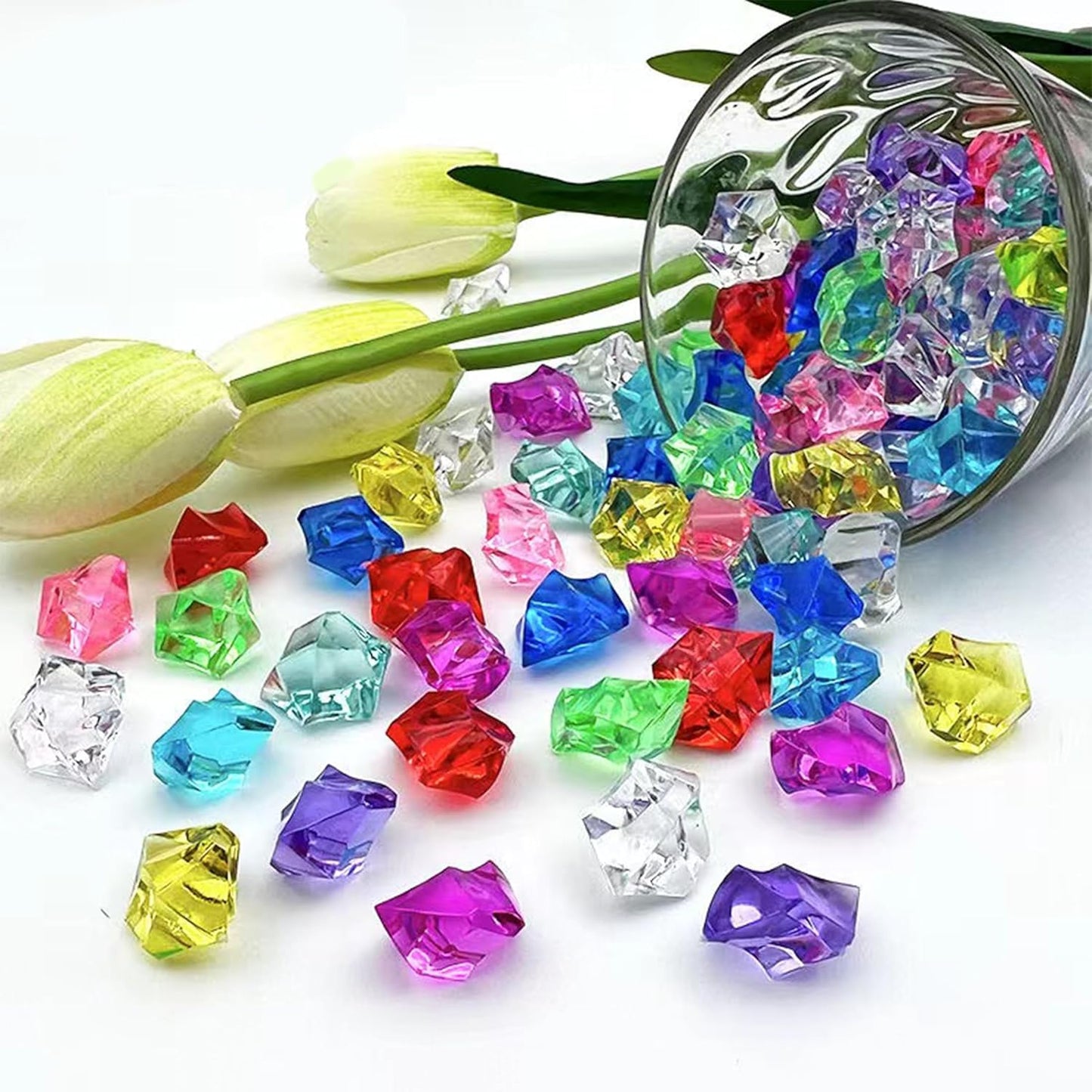 Multicolor Vase Fillers Sparkling Fake Crush Ice Rocks Acrylic Diamonds for Wedding Centerpieces Home Party Table Scatter Fake Diamonds Plastic Ice Cubes for Kids Toy Decoration Wedding Display