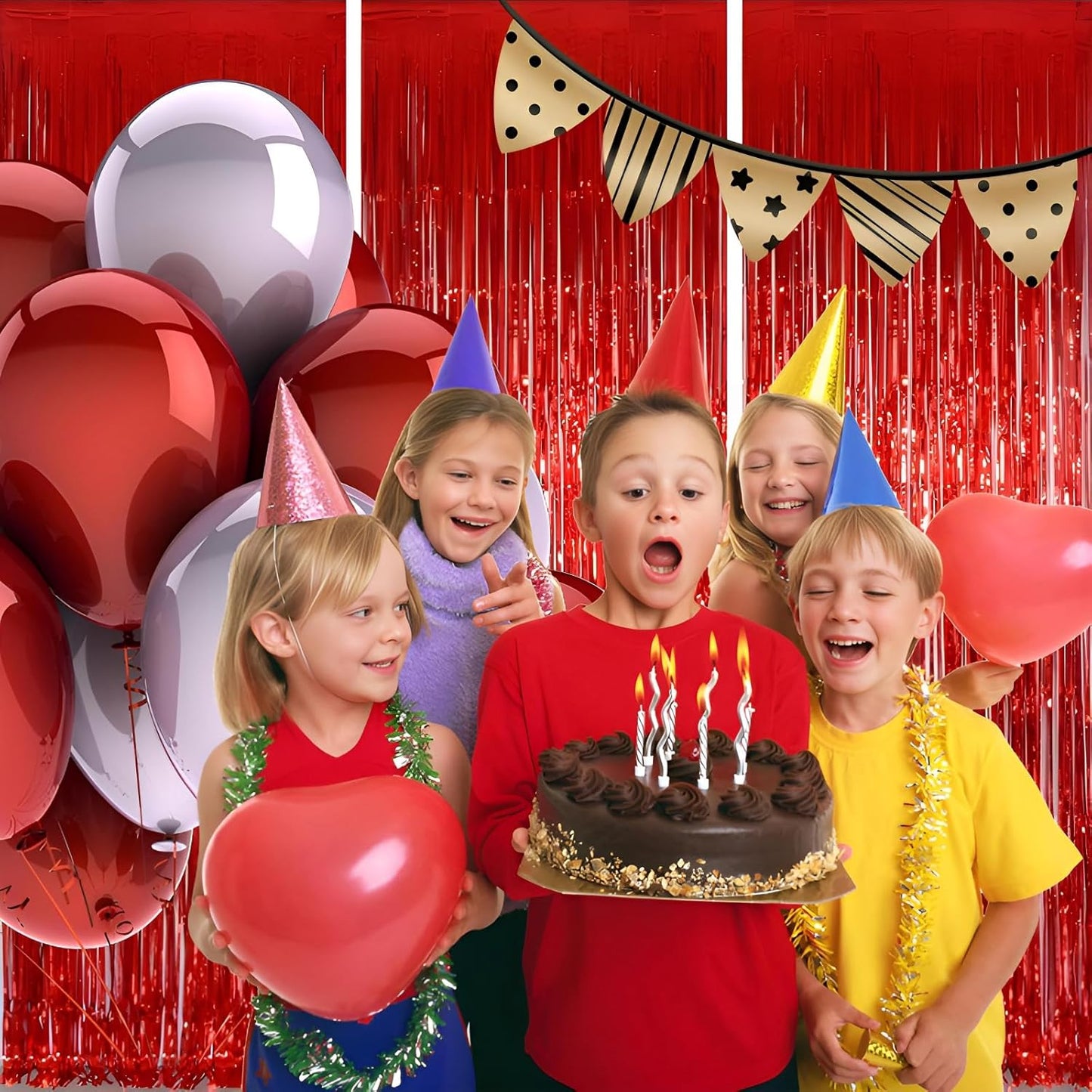 Keyali 3 Pack 3.3 * 8.3 ft Foil Curtain Metallic Tinsel Fringe Curtains Photo Booth Props Backdrop for Birthday Wedding Engagement Baby Shower Christmas Holiday Celebration Partyl,Red