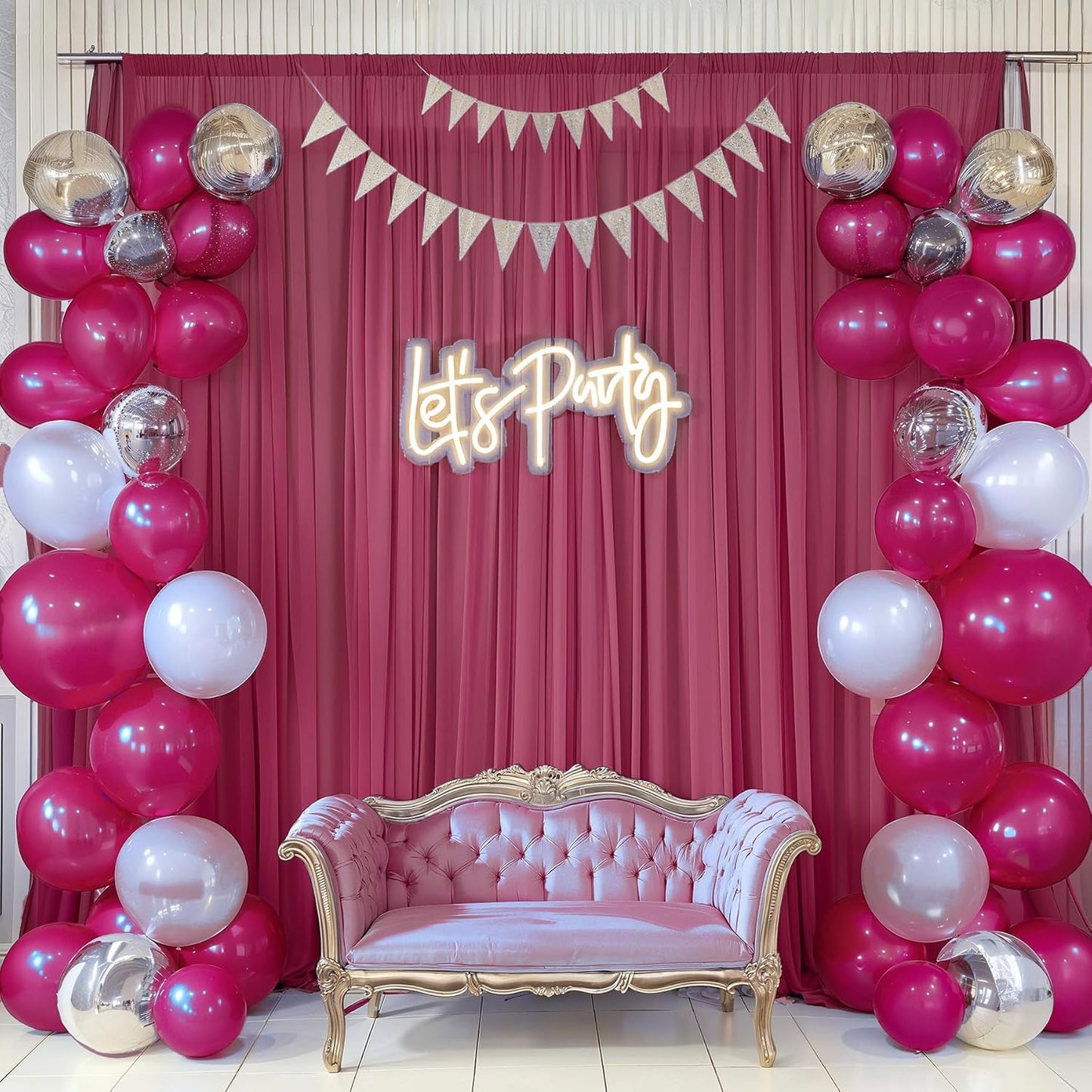 10ft x 10ft Burgundy Backdrop Curtains, Wrinkle-Free Sheer Chiffon Fabric Photo Backdrop Drapes for Wedding Arch Party Ceremony Stage Photography Decorations