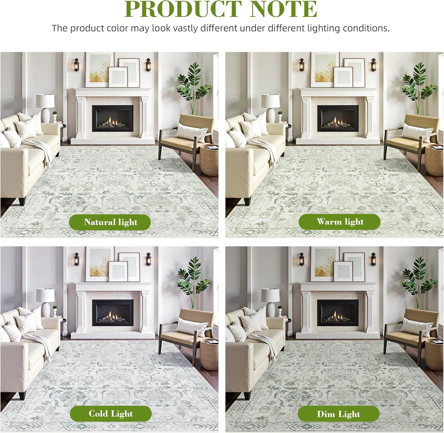 Green 3x7 Runner Rug for Hallways Bed Side Kitchen, Boho Washable Distressed Low-Pile Floor Entryway Long Bathroom Mat, Non-Slip Laundry Room Washstand Front Carpet Green 36x84 Inch