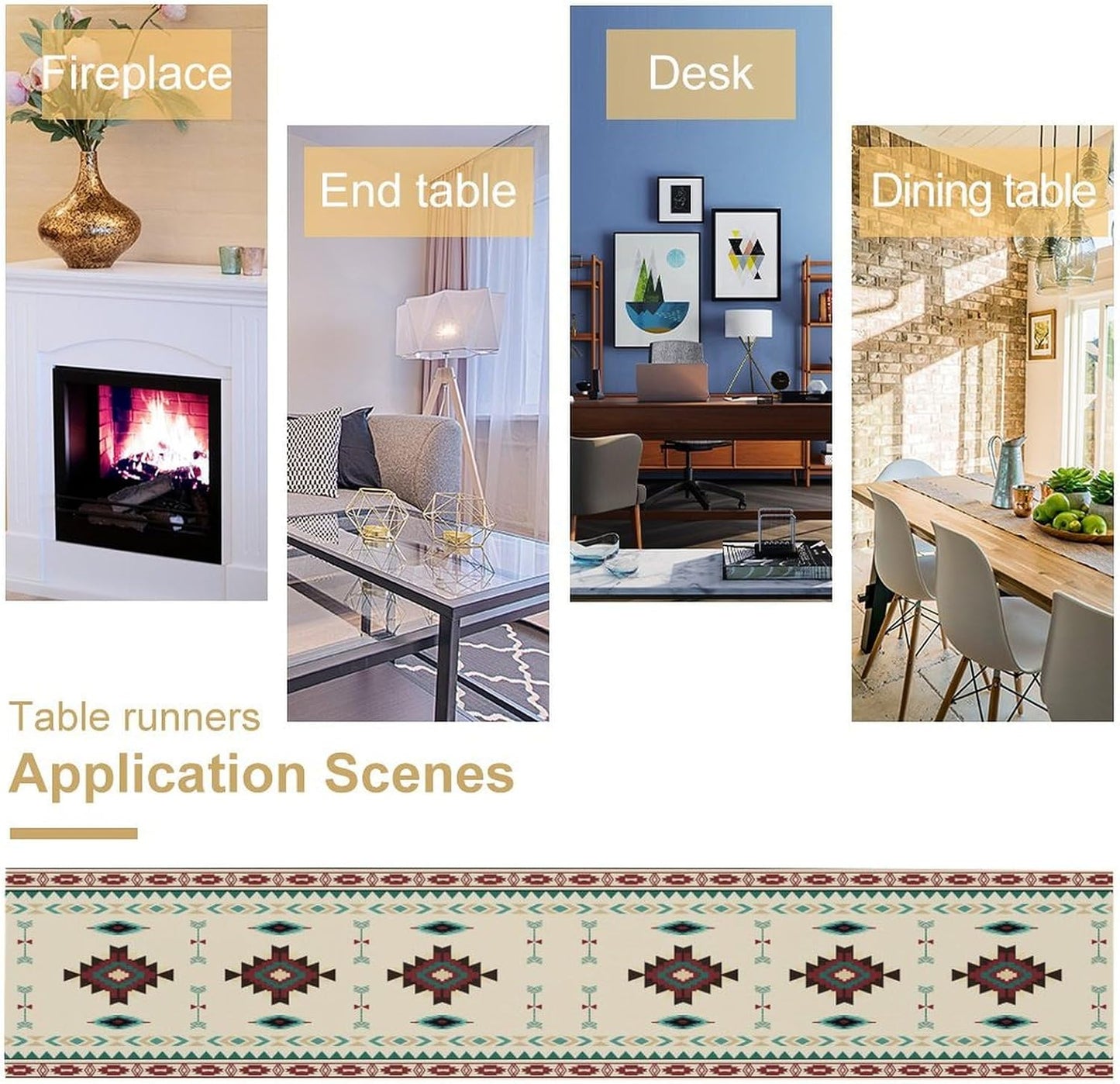 Aztec Table Runner Southwestern Native Vintage Geometric Pattern Table Runner Retro Country Table Dinner Decoration 13x60 Inch