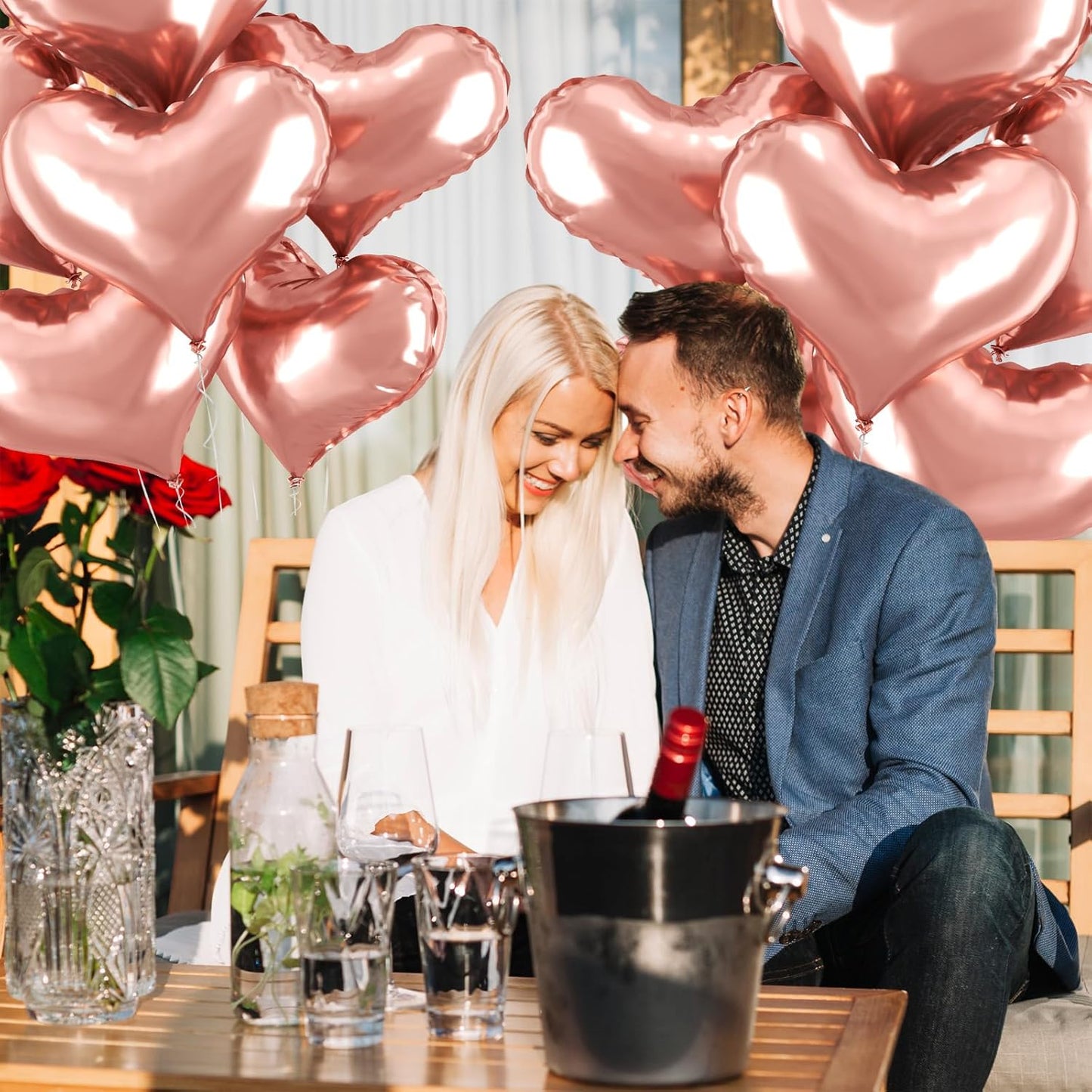 24 Inch Rose Gold Heart Balloons, Love Heart Balloons, Rose Gold Helium Balloon for Valentines Day Bridal Shower Anniversary Wedding Birthday Party Decorations
