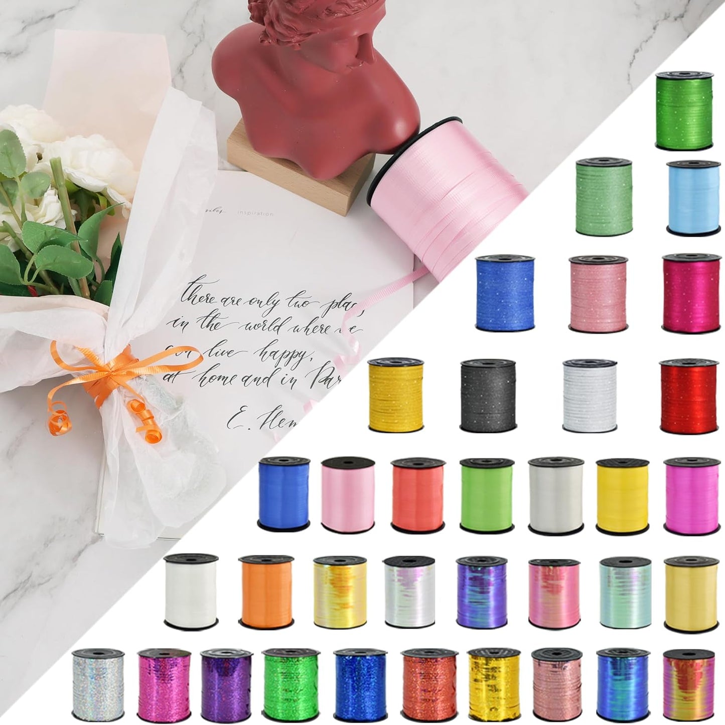 BEISHIDA 500 Yards Matte Light Blue Ribbon Curling Crimped Ribbon Balloon String Ribbons for Gift Wrapping& Birthday Party Festival Art Craft Decor Florist Flowers Decoration