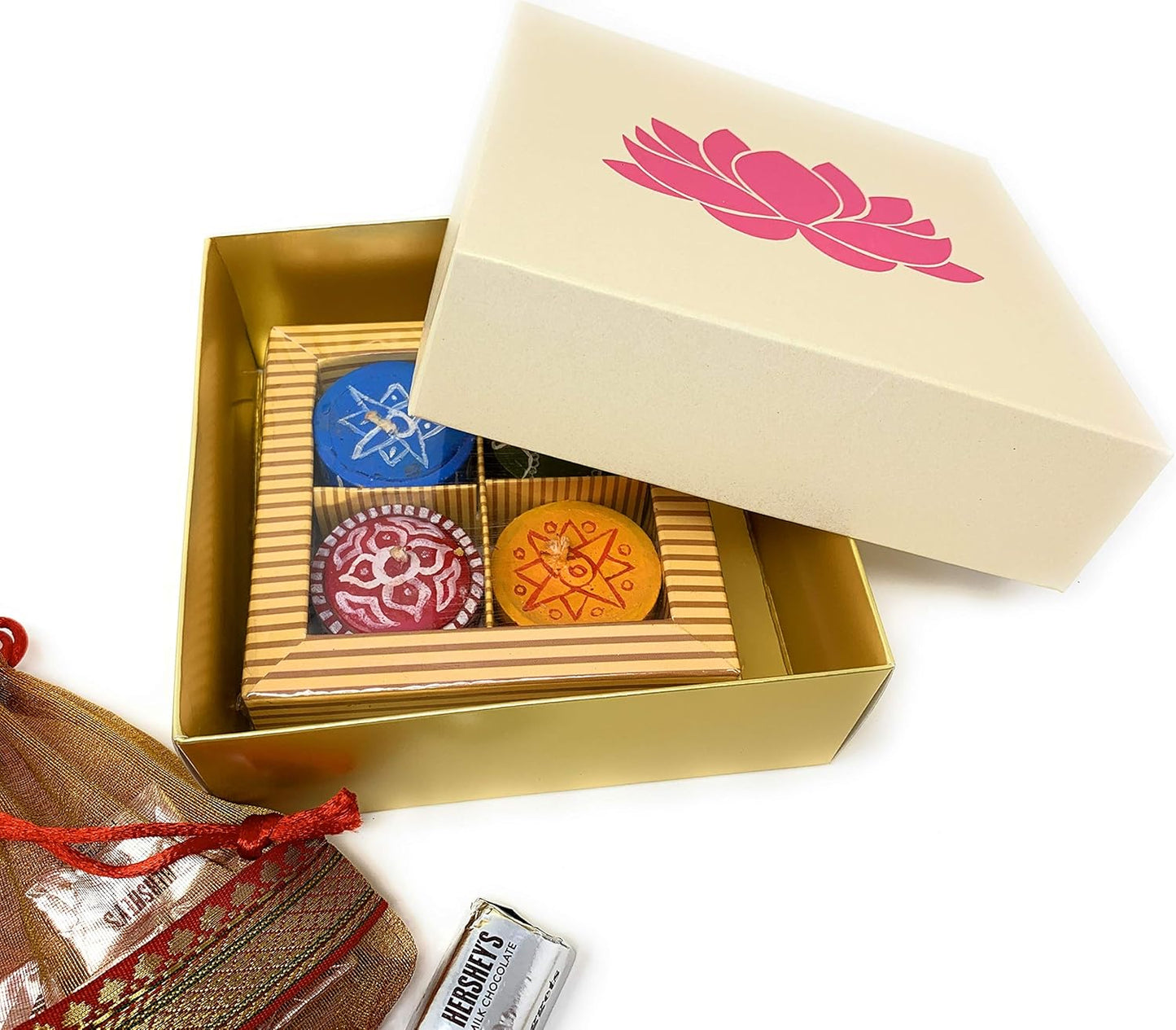 Lotus Printed White Sweet Boxes for Indian Sweets, Cookies, Goodies, Mithai, Candy, Gift Boxes with Lids Bulk, Handmade Bulk Mithai Box, Favor Boxes for Wedding, 2.95x5.51 Inch (Pack of 4)