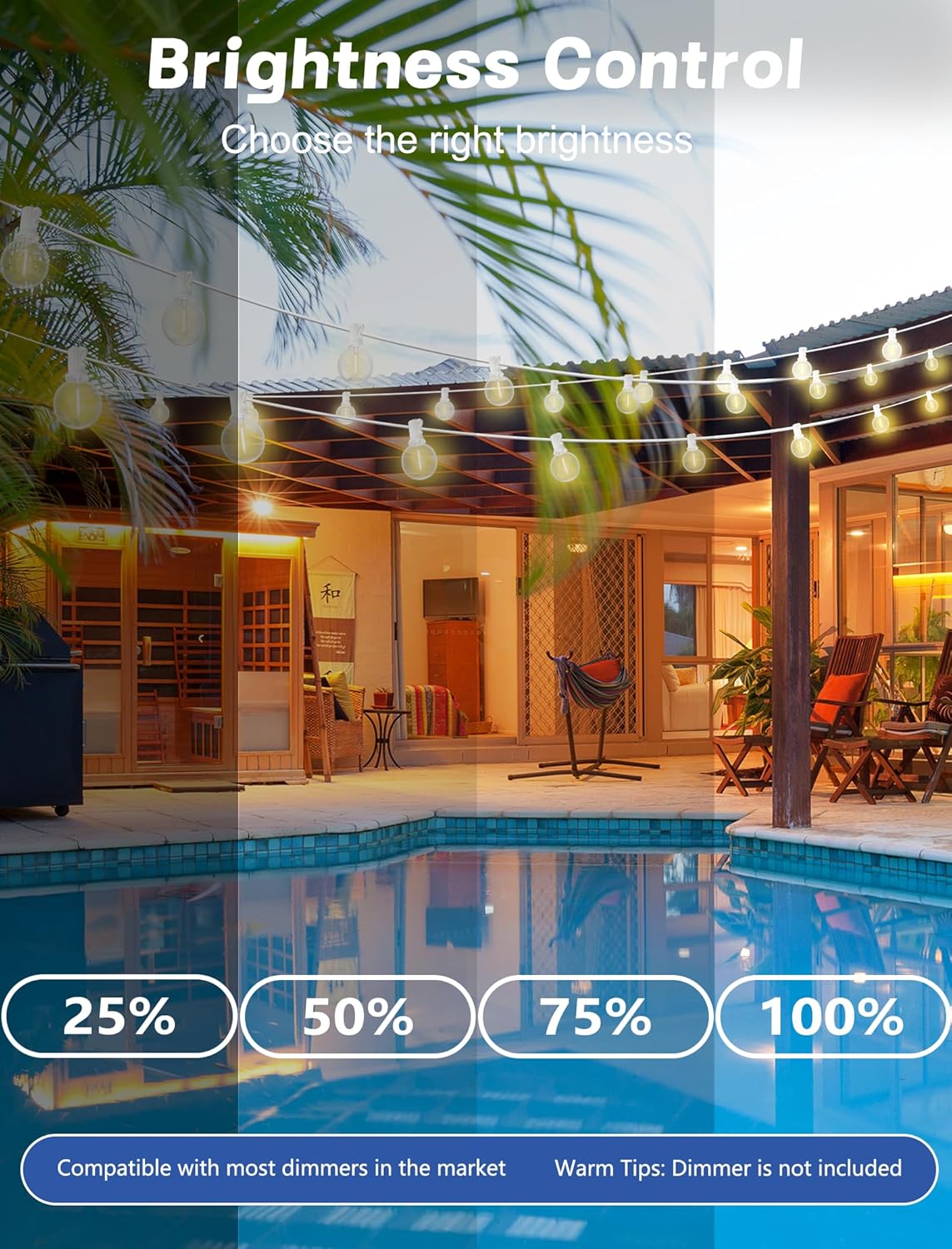 SUNSGNE White String Lights Outdoor, 50FT White Outdoor Lights with 52 G40 Shatterproof LED Bulbs(2 Spare) for Patio Garden Porch Pergola Bistro Outside Decorations, E12 Socket