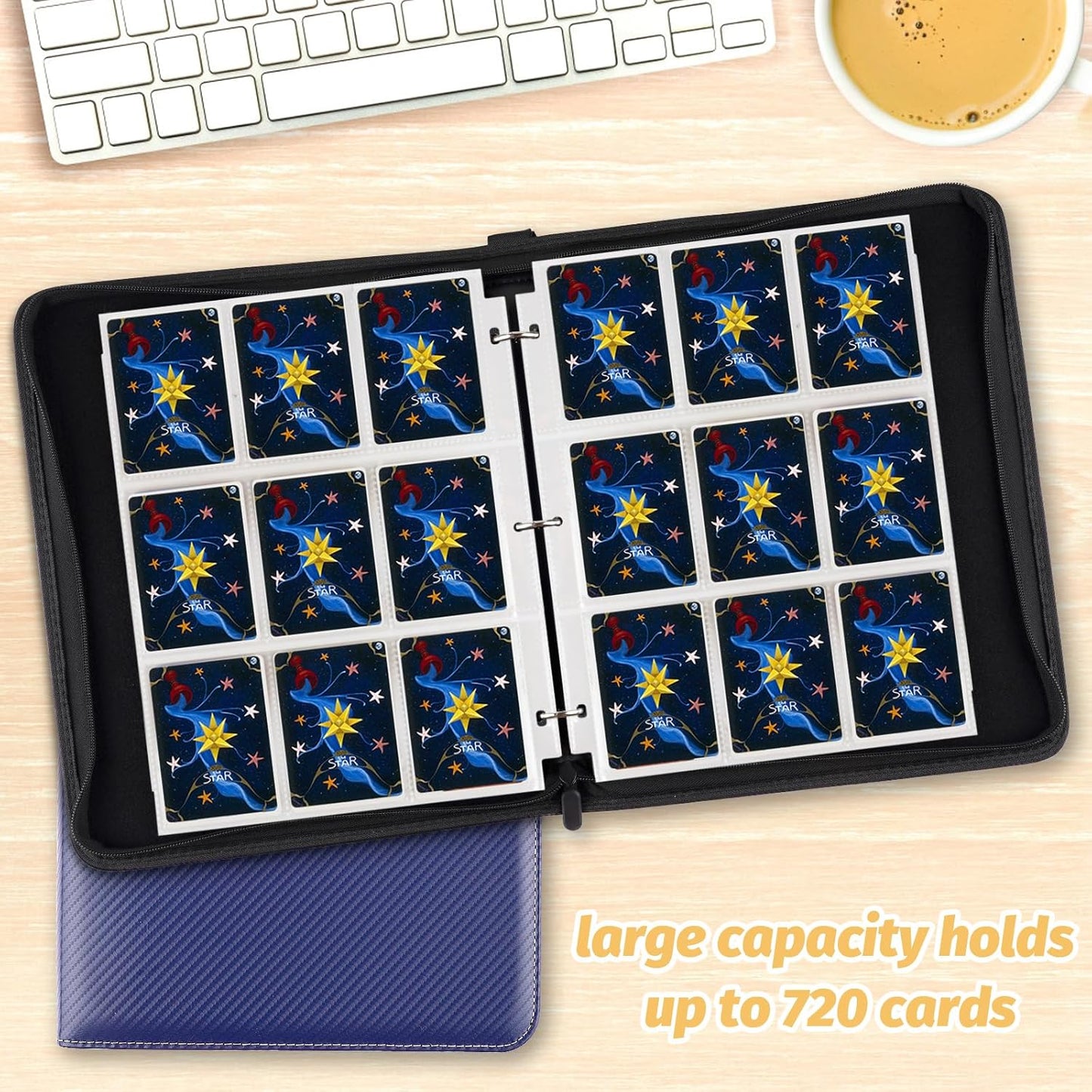 Trading Card Binder, Premium 9 Pocket Card Binder, 720 Double Sided Pocket PU Collection Binder, Collector Album, Card Holder for MTG, TCG, Sports Cards (Black)