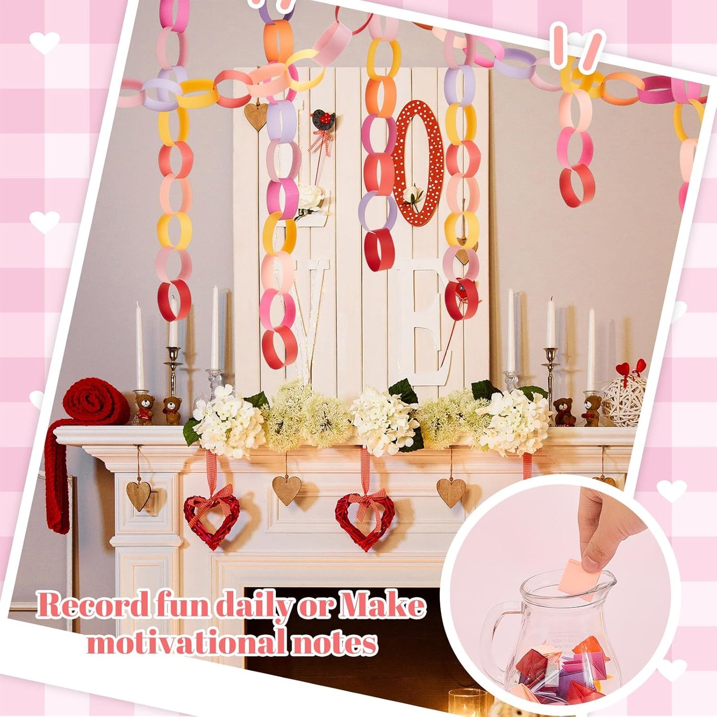 Lincia 600 Sheet Halloween Paper Chain Garland, Construction DIY Crafts Chain Strip for Fall Thanksgiving Party Decor, 1x8 Inch with Double Sided Tape (Valentine)