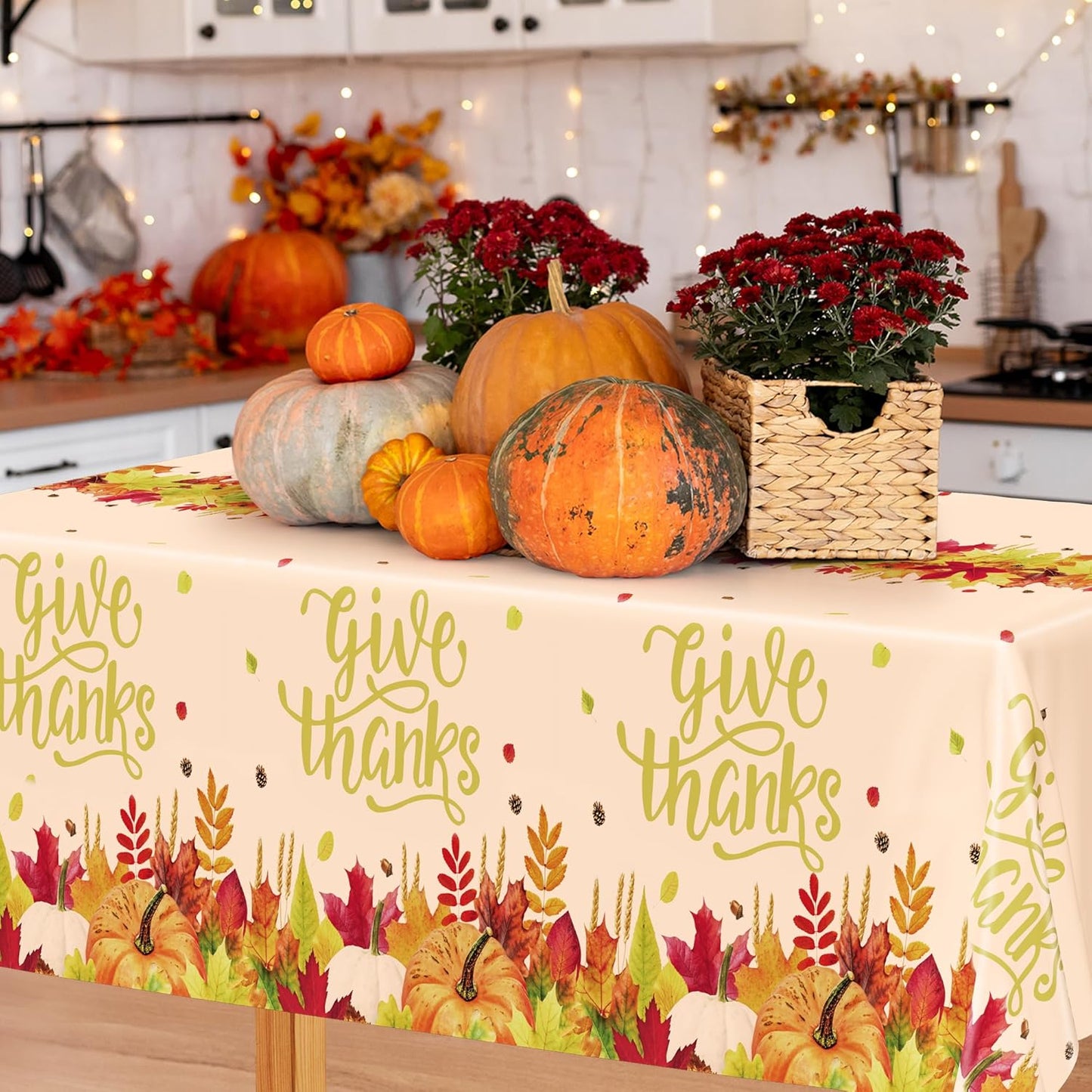 QZYL 12 Pack Thanksgiving Plastic Tablecloths, 54" x 108" Friendsgiving Tablecloth, Maple Leaves Pumpkin Rectangle Table Cloth Disposable Tablecover, Thanksgiving Party Supplies Fall Table Decor