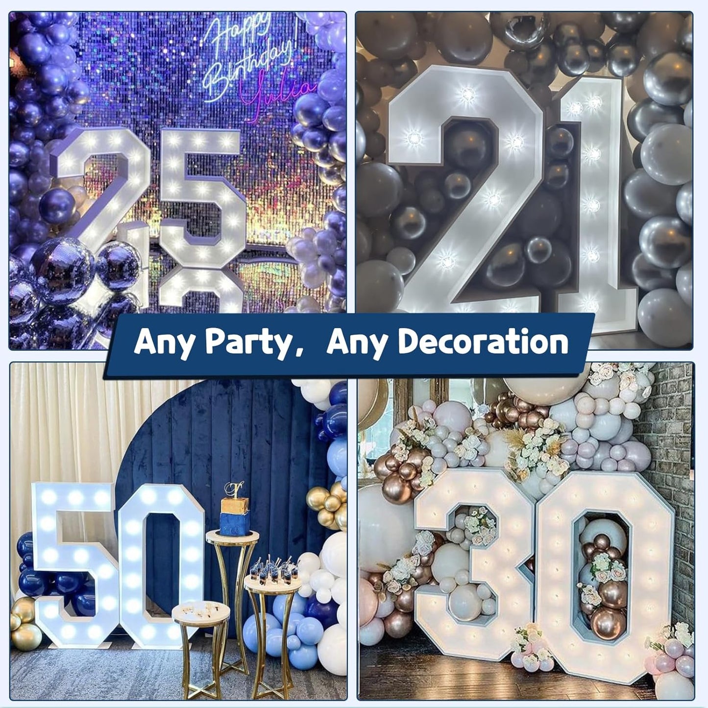 Marquee Numbers 4 Feet Tall Big Light Up Numbers 30th 40th 50th Birthday Decorations Graduation Decorations 2025 White Anniversary Party Decor Large Cardboard Prop Backdrop Sign 0