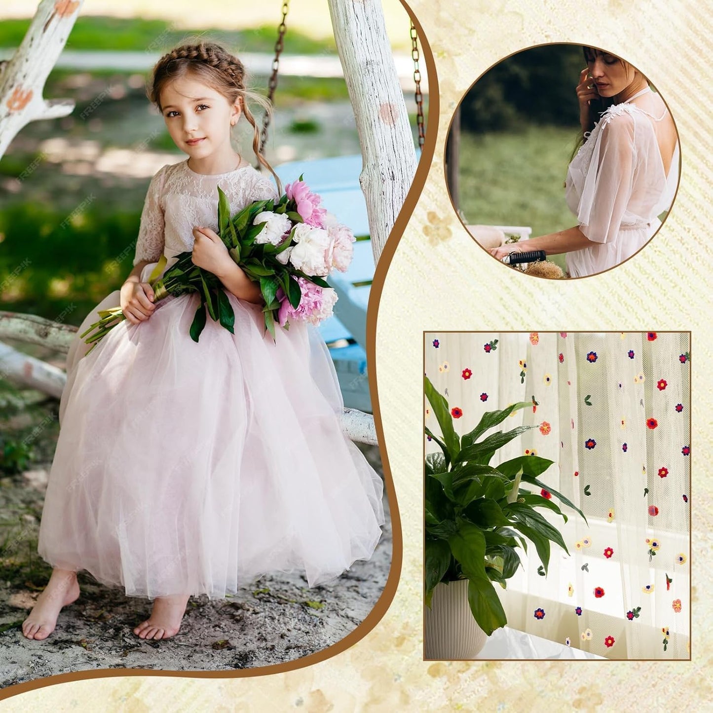 Champagne Floral Table Runner 10 FT, Embroidery Daisy Table Runners Seasonal Sheer Tulle Table Runner for Thanksgiving Wedding Birthday Baby Shower Party 