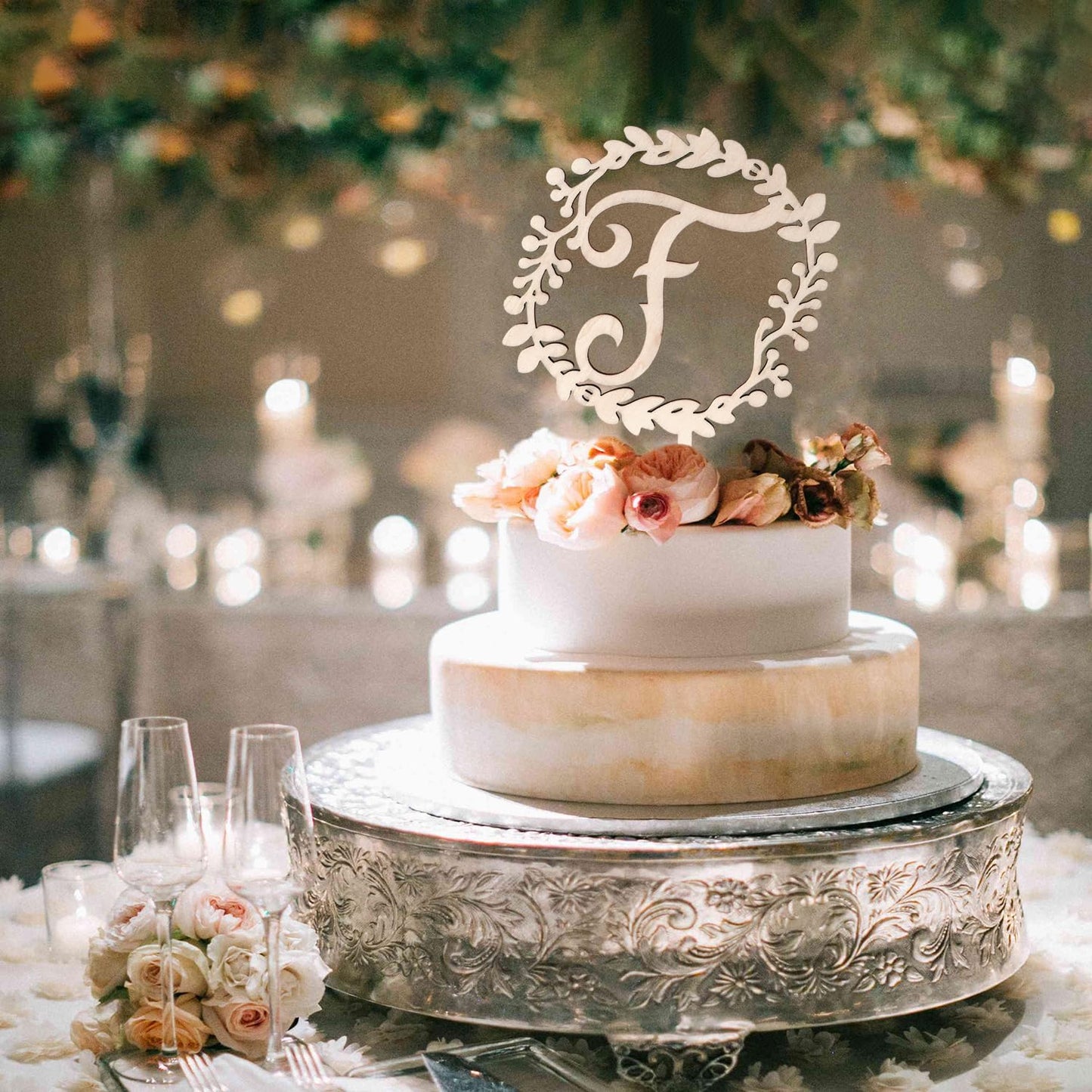 LINGTEER Personalized Inital Letter F Wooden Cake Topper Perfect for Birthday Rustic Wedding Anniversary Party Keepsake Decoration.