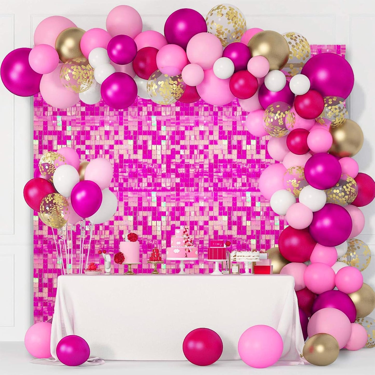 24PCS Colorful Pink Shimmer Wall Backdrop, Square Sequin Photo Backdrops Panel, Glitter Wall Background for Birthdays, Weddings, Christmas, Engagements, Disco Bachelorette Party Decoration (4FTx6FT)
