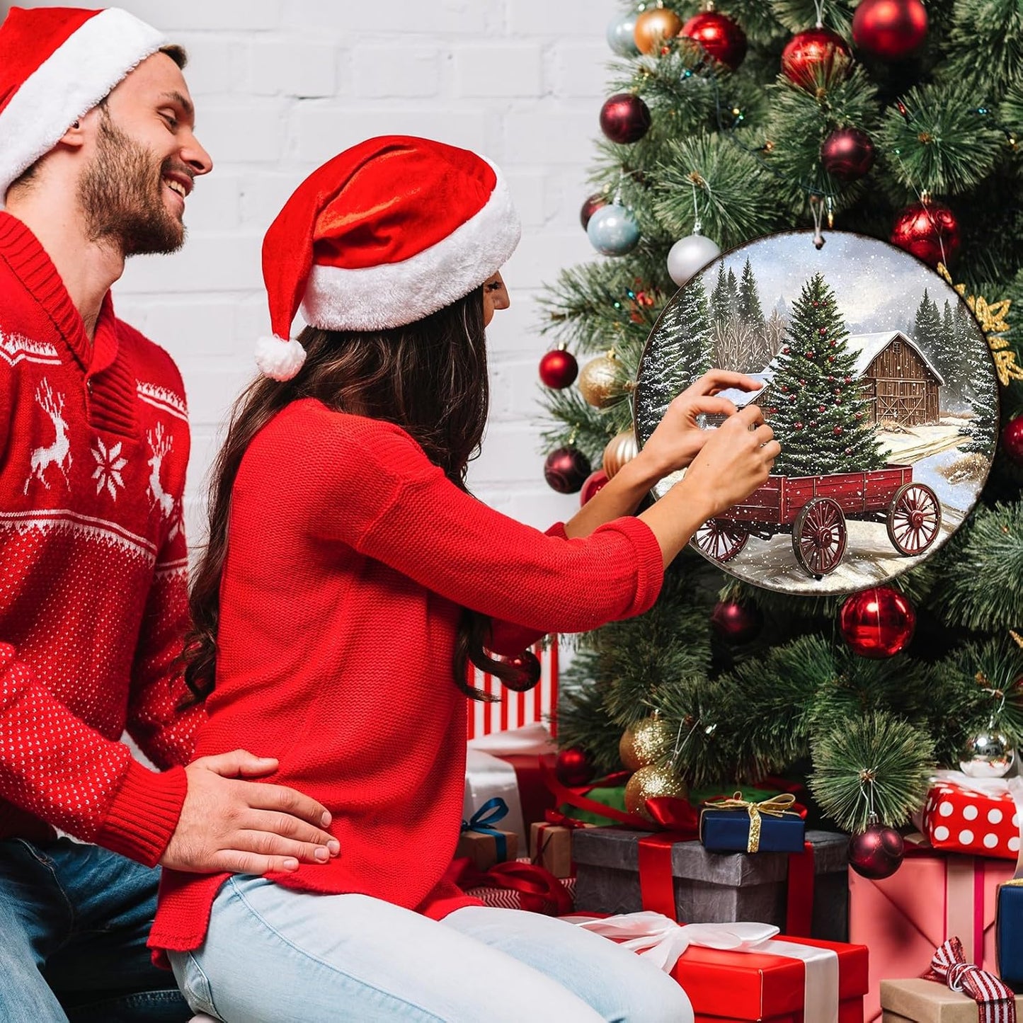 Round Barn Christmas Trees Metal Tin Sign Christmas Vintage Tin Sign Poster For Kitchen Cafe Bar Farmhouse Home Wall Decor Art Winter Decoration 12 * 12 in