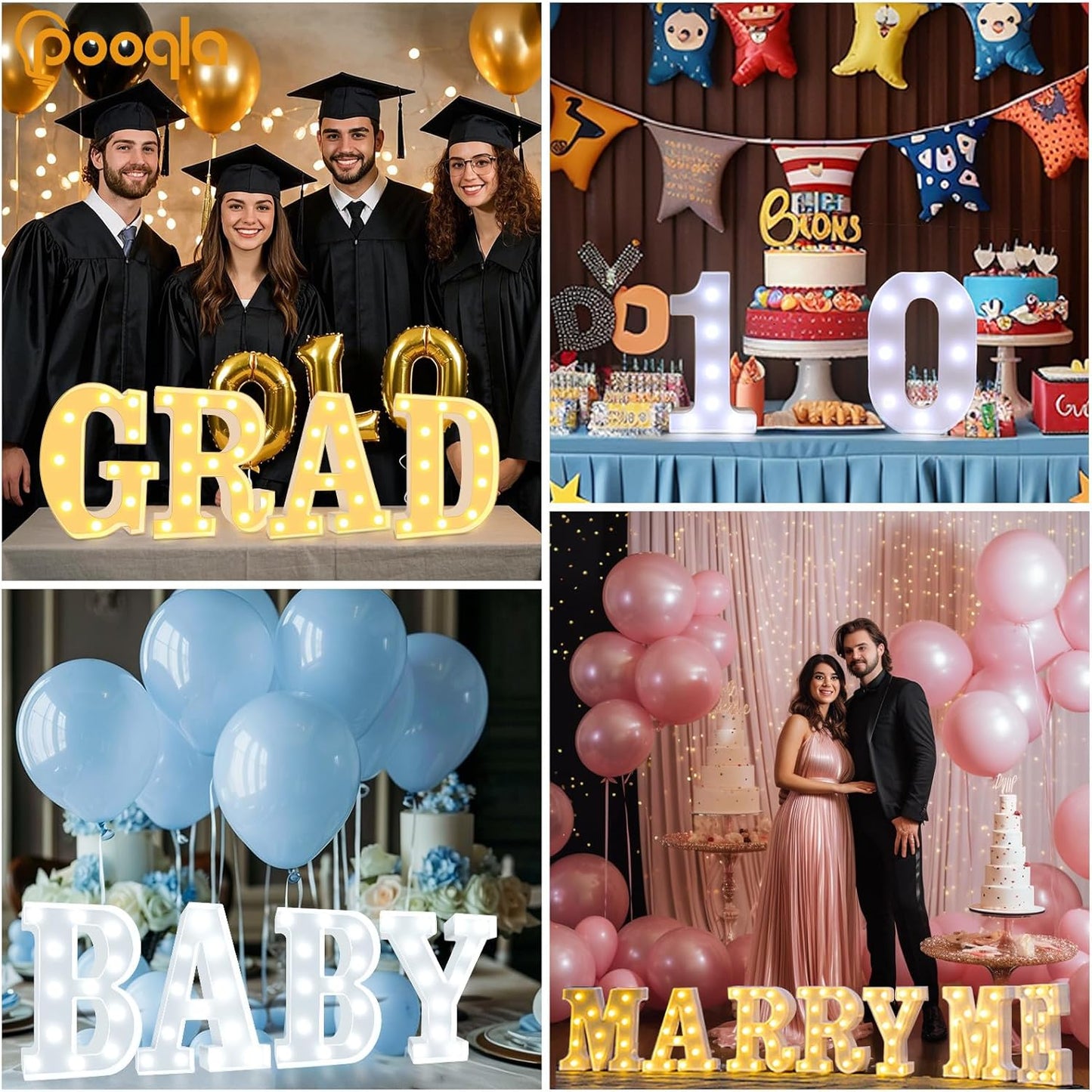 Pooqla LED Marquee Letter Lights, Warm White and Cool White Decorative Lighted Letters, Light Up Alphabet Letters for Boys Girls, Party, Wedding, Bar, Night Light, Birthday Decoration, Letter G