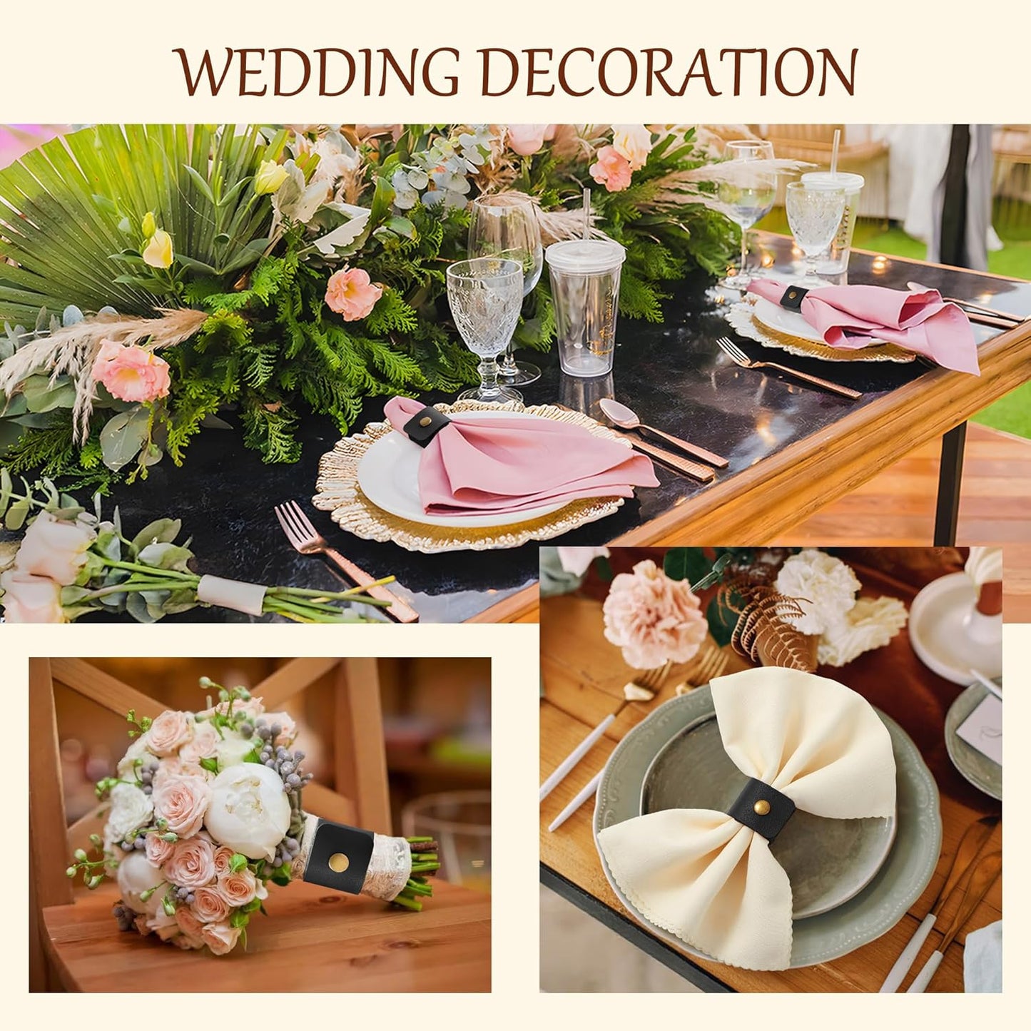 APTWOW Leather Napkin Rings Set of 12 - Fall Thanksgiving Napkin Holder, Black Halloween Vintage Farmhouse Napkin Rings Bulk for Wedding Party Birthday Banquet Table Decor and Daily Use