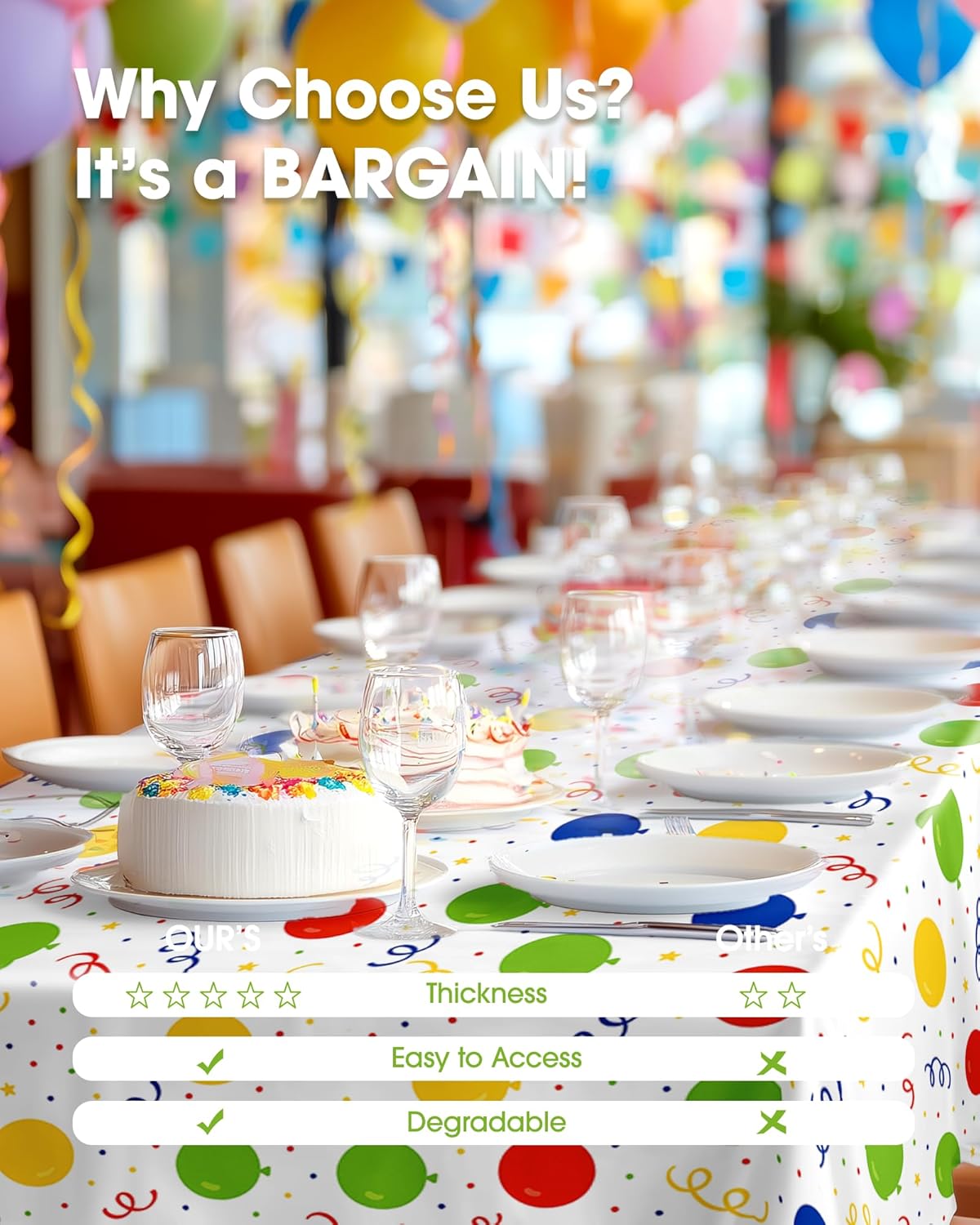 Pureegg Plastic Table Cloth Disposable 10 Pack, 54 x 108 Inch Table Cloths, Birthday Party Decorations, Picnic, White Tablecloths, Rectangle, Colorful, Rainbow Cover, Leakproof & Sturdy, Balloon