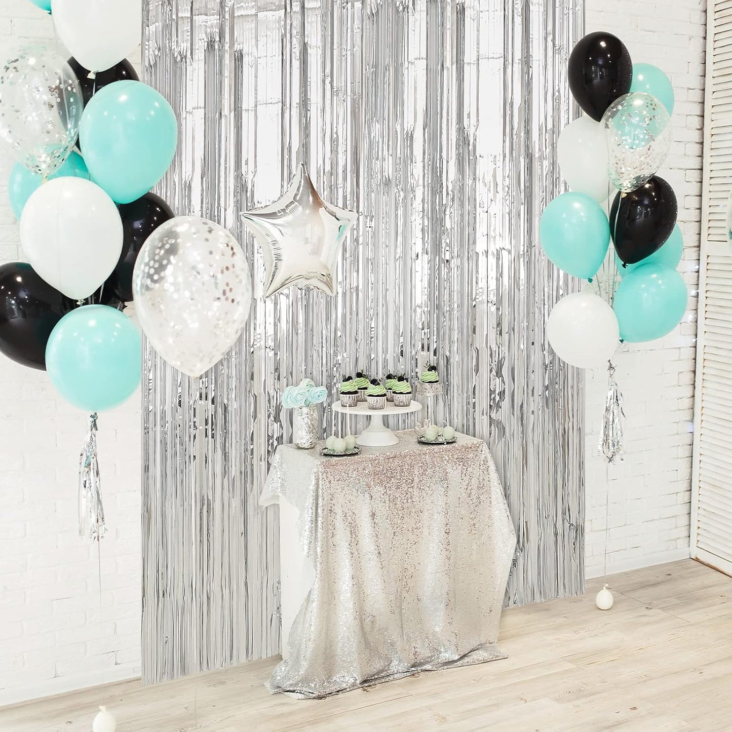 Crosize 4 Pack 3.3 x 9.9 ft Silver Foil Fringe Curtains Party Decorations, Silver Tinsel Curtain Backdrop for Parties, Door Streamers, Glitter Streamer Fringe Backdrop for Birthday Decoration