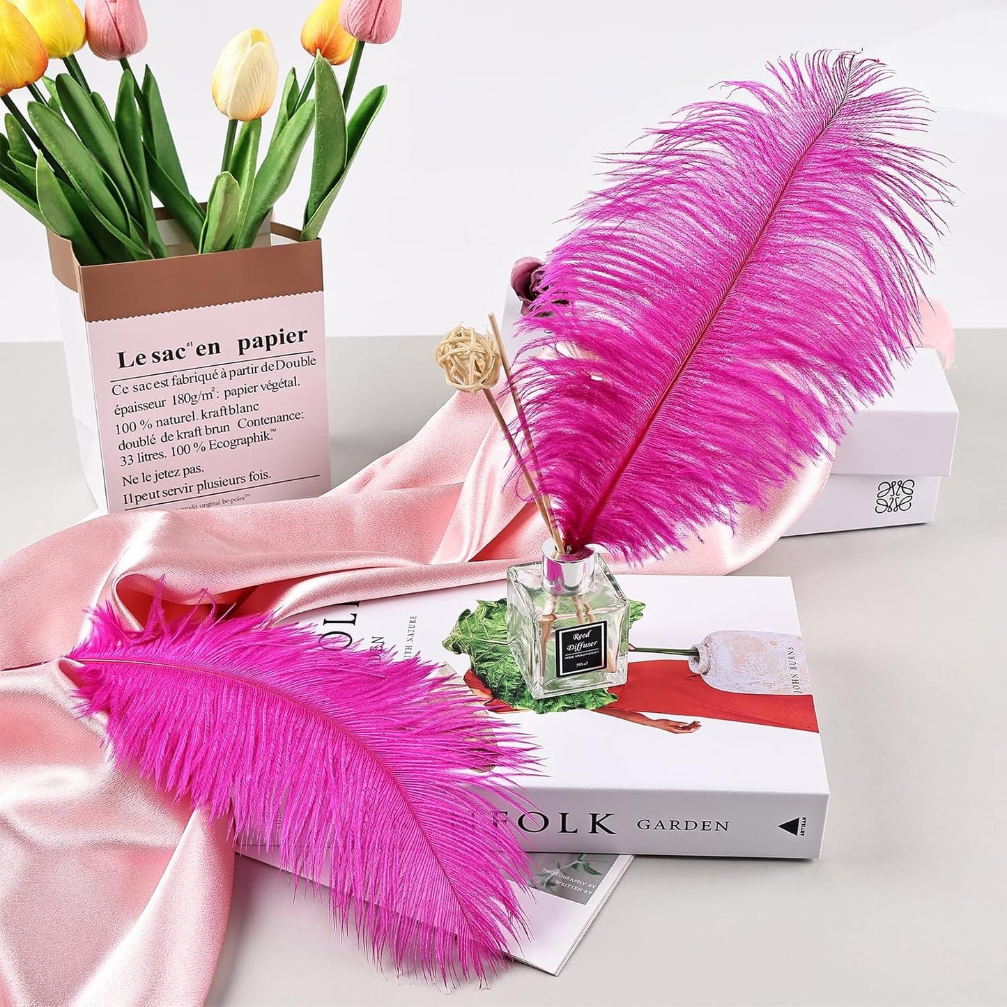 THARAHT Hot Pink Ostrich Feathers 12pcs Natural Bulk 10-12Inch 25cm-30cm for Crafts Wedding Party Centerpieces Easter Gatsbi and Home Decoration Feathers