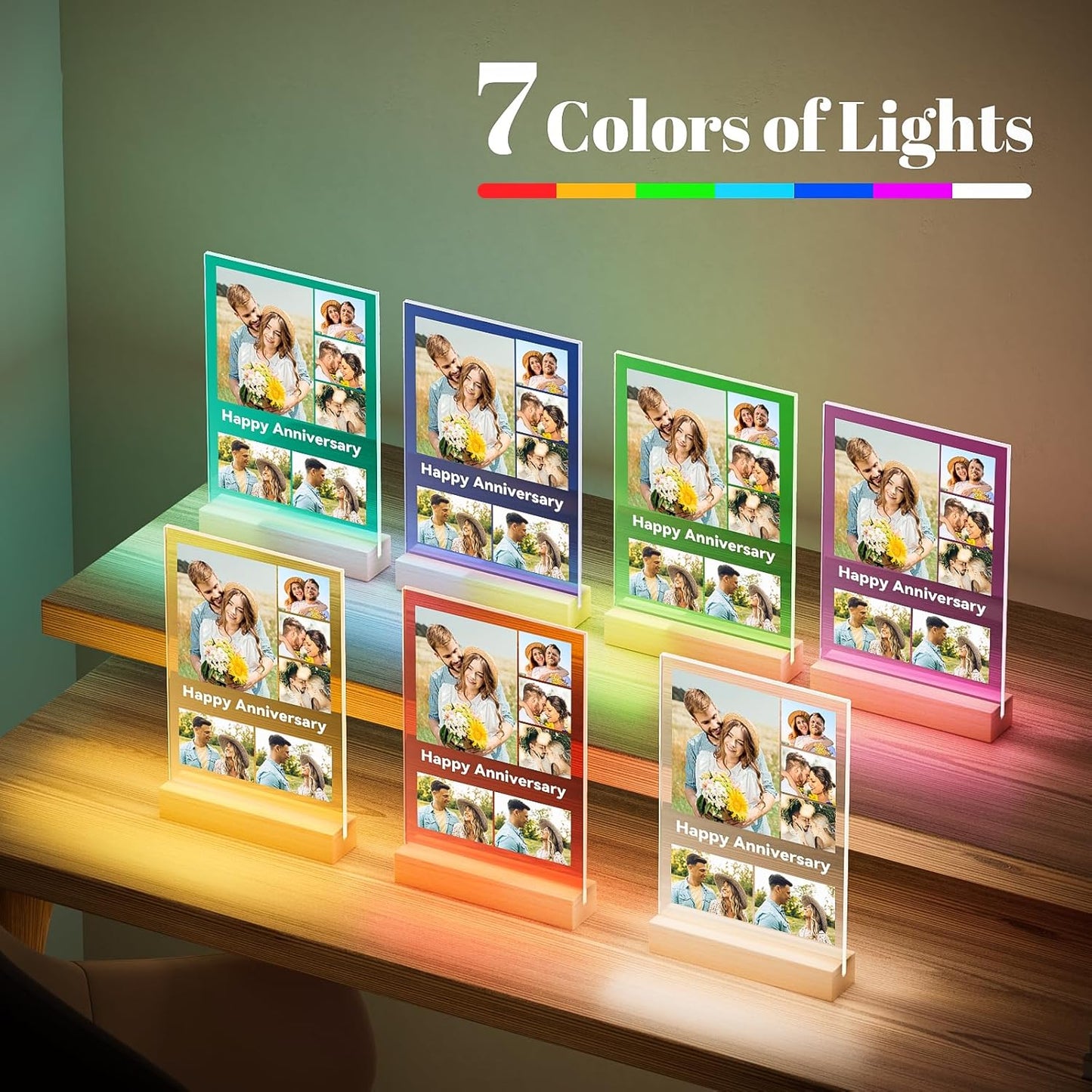 Custom Picture Frames with Photos, Personalized Photo Frame with Night Light, Customized Gifts for Couples, Personalized Anniversary Birthday Gifts for Women Men Her Him Boyfriend Girlfriend