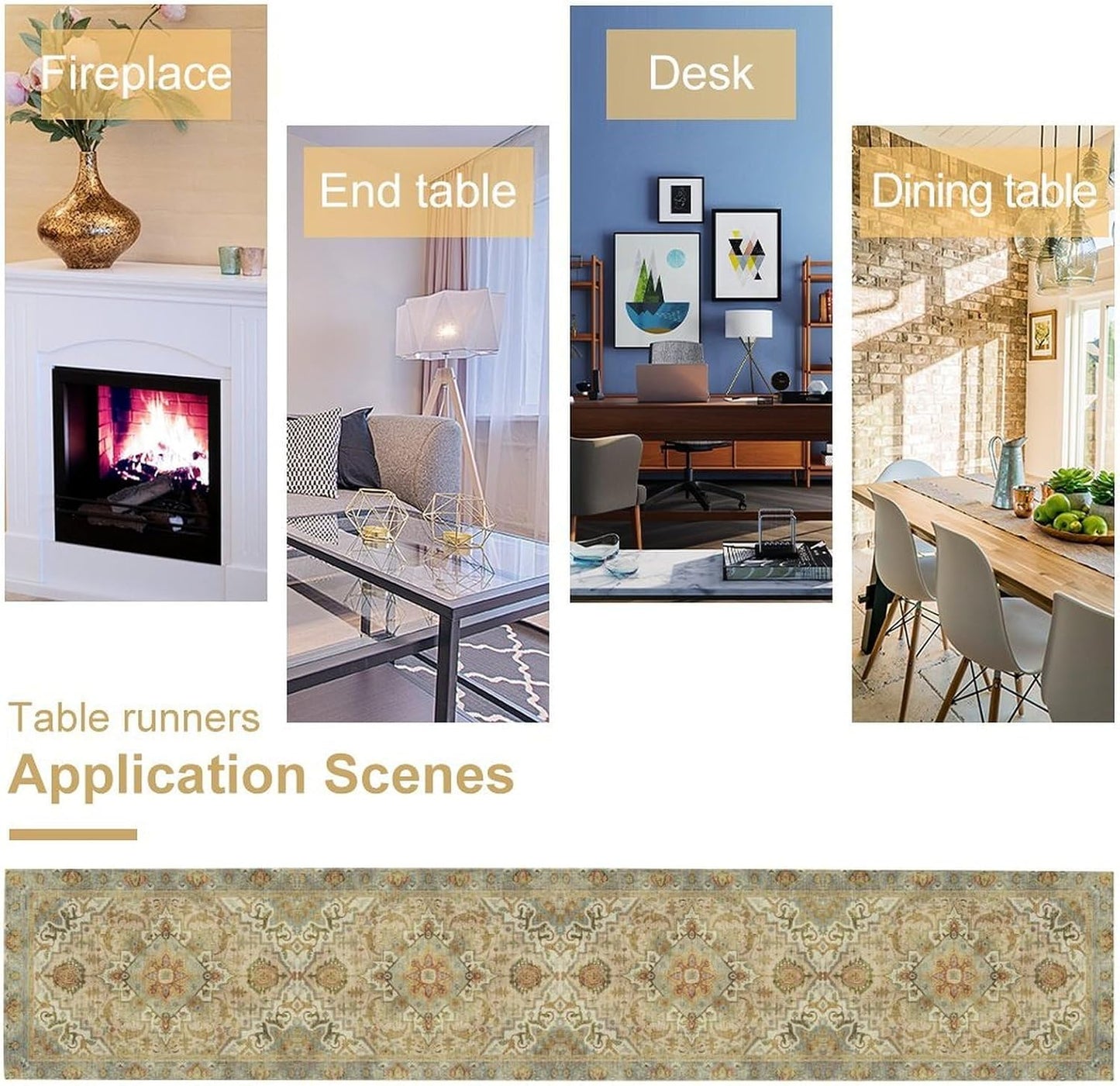 Vintage Boho Floral Table Runner, Rustic Old Farmhouse Yellow Retro Flower Pattern for Home Kitchen Table Decor Dining Coffee Room Party Decor 13x120in