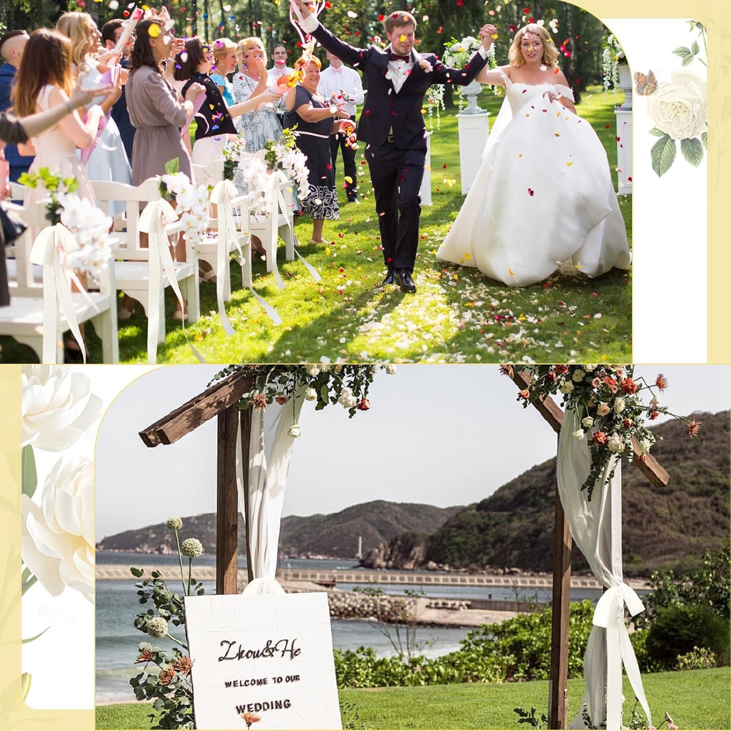 24 Pcs Large Wedding Ivory Ribbon Bows for Wedding Chairs Decorative Ribbon Sashes for Pew Back Elegant Ceremony Ribbons for Bridal Shower Banquet Marriage Ceremony