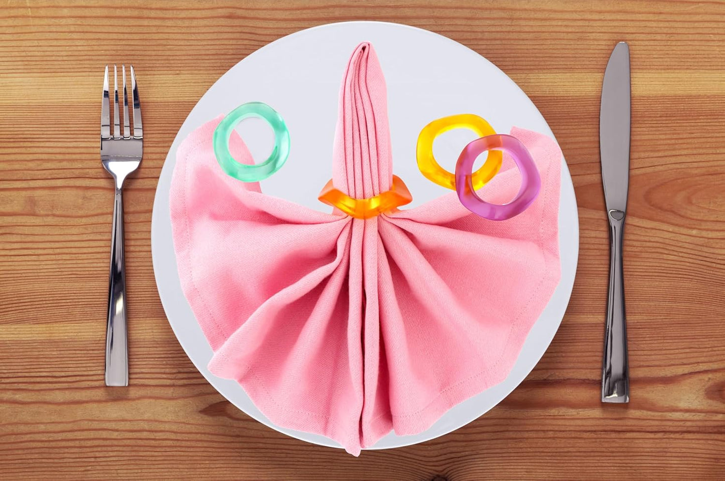 Epoxy Resin Spring Napkin Rings Set of 12 - Irregular Napkin Holders for Dining Table, Party Decor, Weddings, Everyday Use, Elegant Tabletop Accents (Multi Pastel) - CLEENTABLE