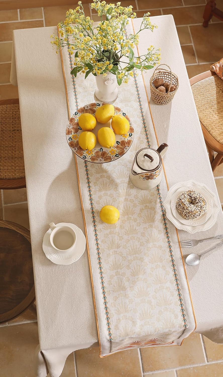 patdrea Designer Tropical Linen Table Runner 71 Inch Long, Yellow Vintage Elegant with Pineapple Pattern Table Mat,Decoration for Kitchen Dining Coffee Table Cover Banquet Christmas , 12"*71"