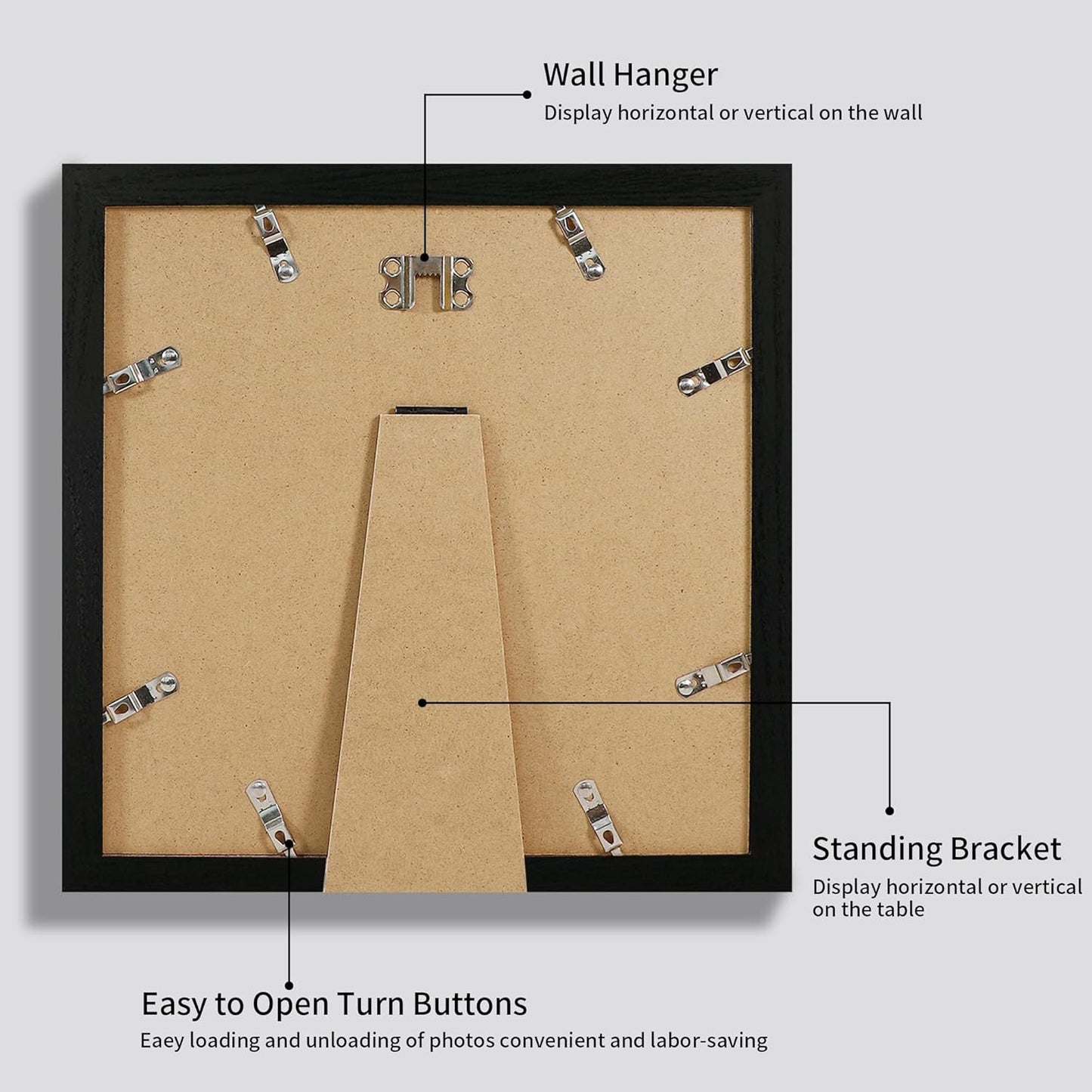 12x12 Picture Frame Set of 4 with Tempered Glass, Black Frame Display 10x10 Picture with Mat or 12 x 12 Without Mat, Wood Square Photo Frames for Desktop Display and Wall Mounting