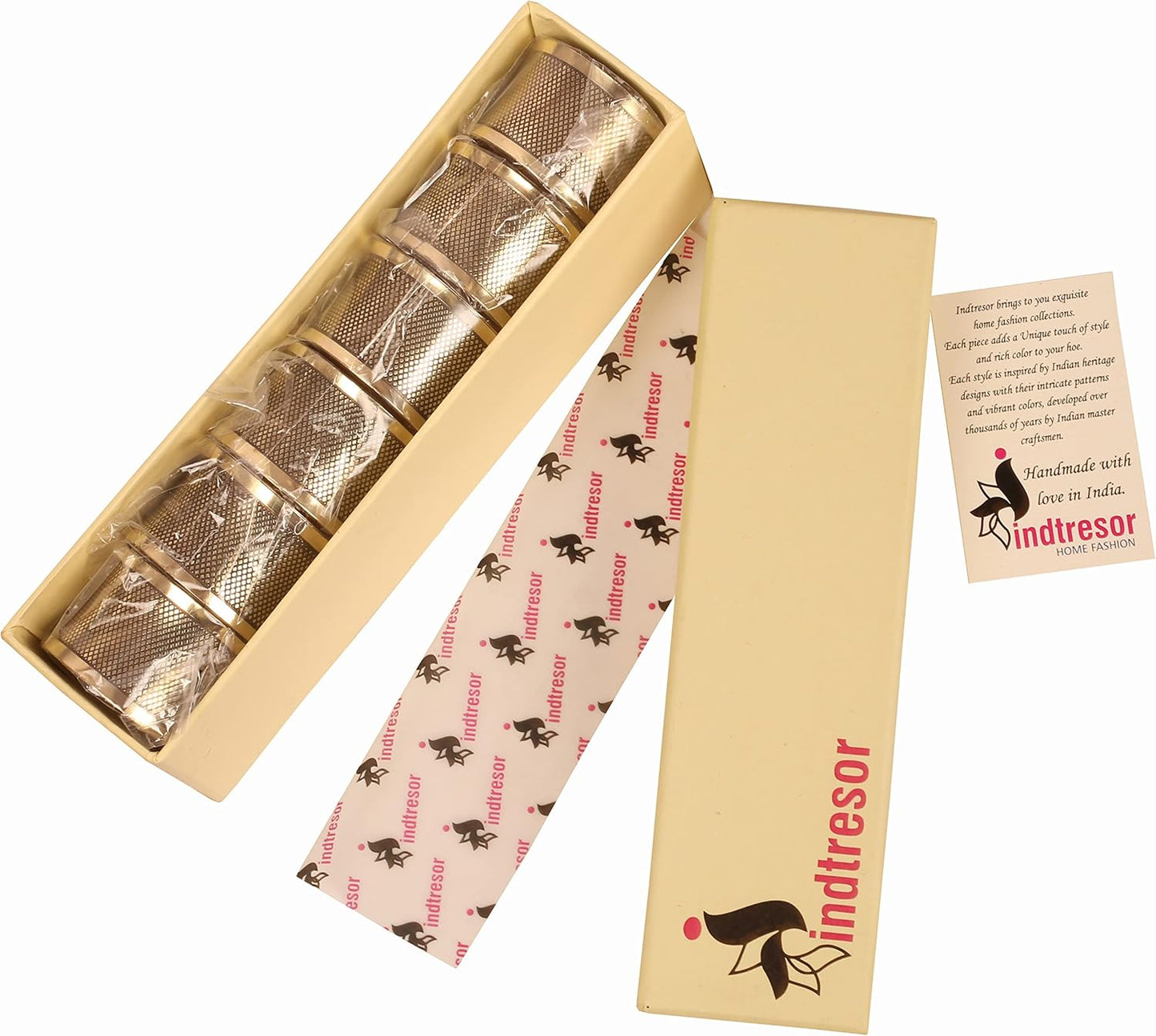 Brass Base Artistic Handcrafted Beautiful Round Shape Large Size Party Dining Table Napkin Holders in Antique Gold Tone. (Set of 6).