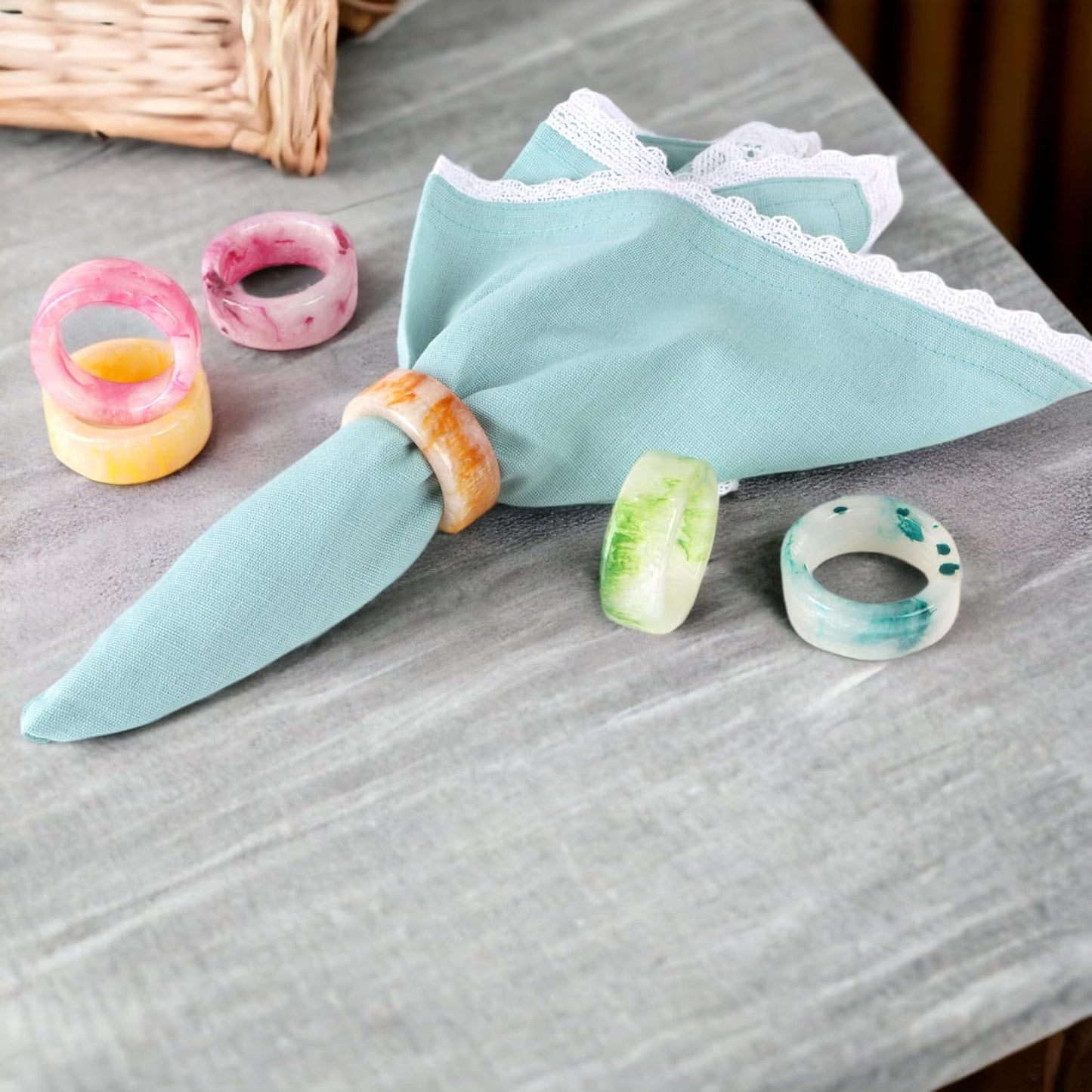 12 Pcs Epoxy Resin Napkin Rings Set - Decorative Pastel Table Holders, 1.5" Dia, Art Deco Style - Ideal for Weddings, Dinner, Parties, Home, Dining, Gifting, Indoor & Outdoor (Multi) - CLEENTABLE