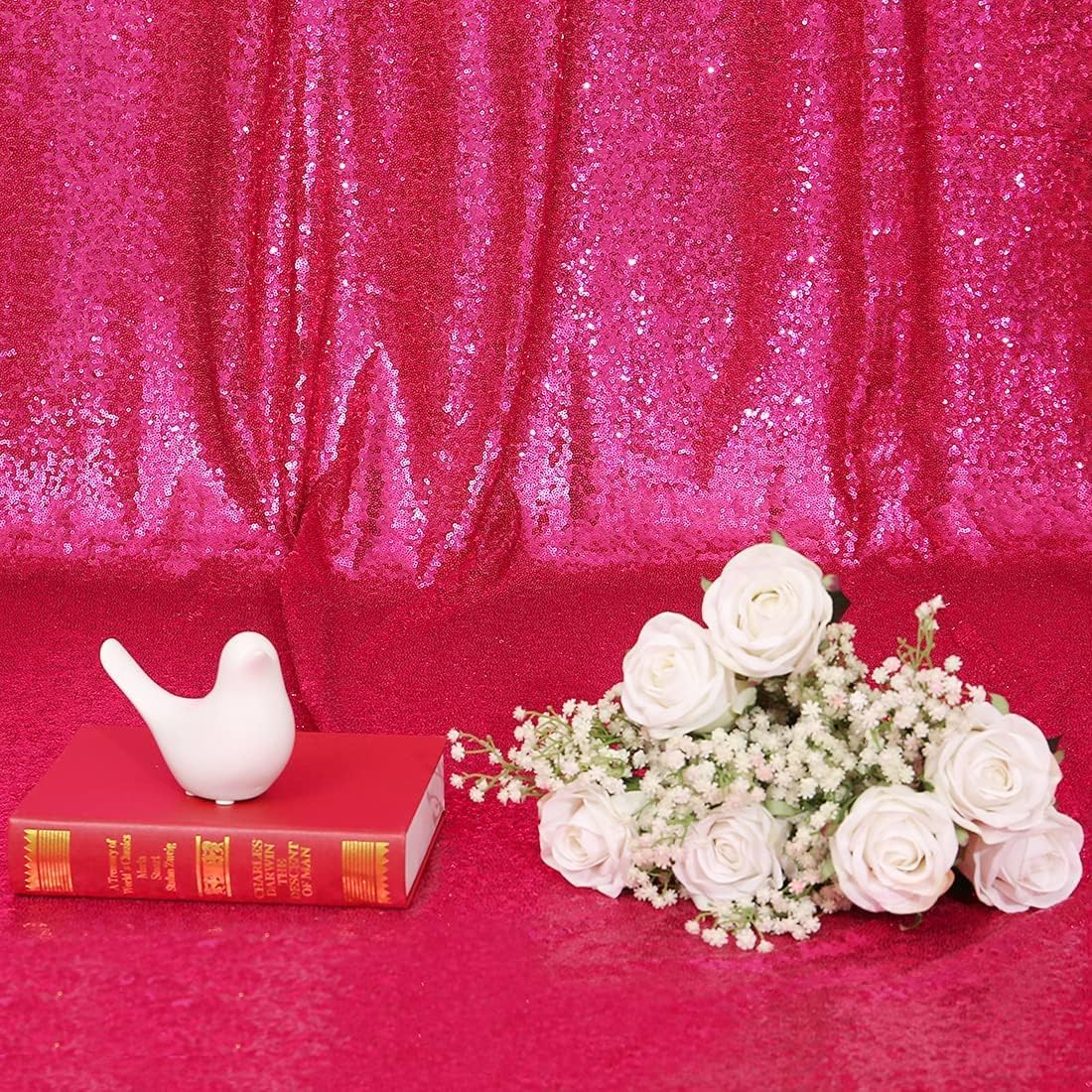 Poise3EHome 8FT x 10FT Sequin Photography Backdrop Curtain for Party Decoration, Hot Pink