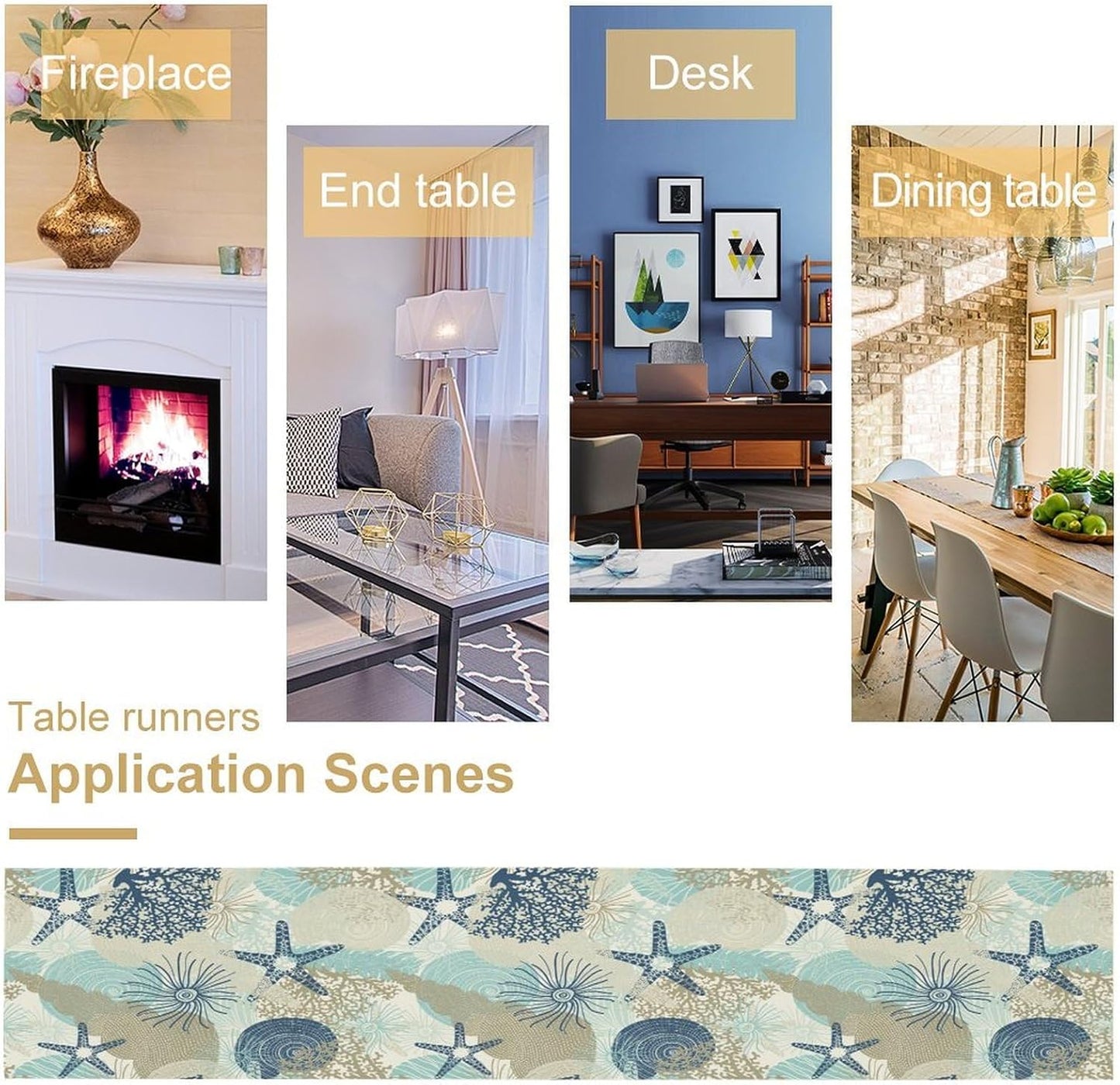 Nautical Coastal Table Runner,Ocean Themed Starfish Coral Conch Beach Kitchen Dinning Table Decoration for Indoor Outdoor Home Party Decor 13x36 Inch